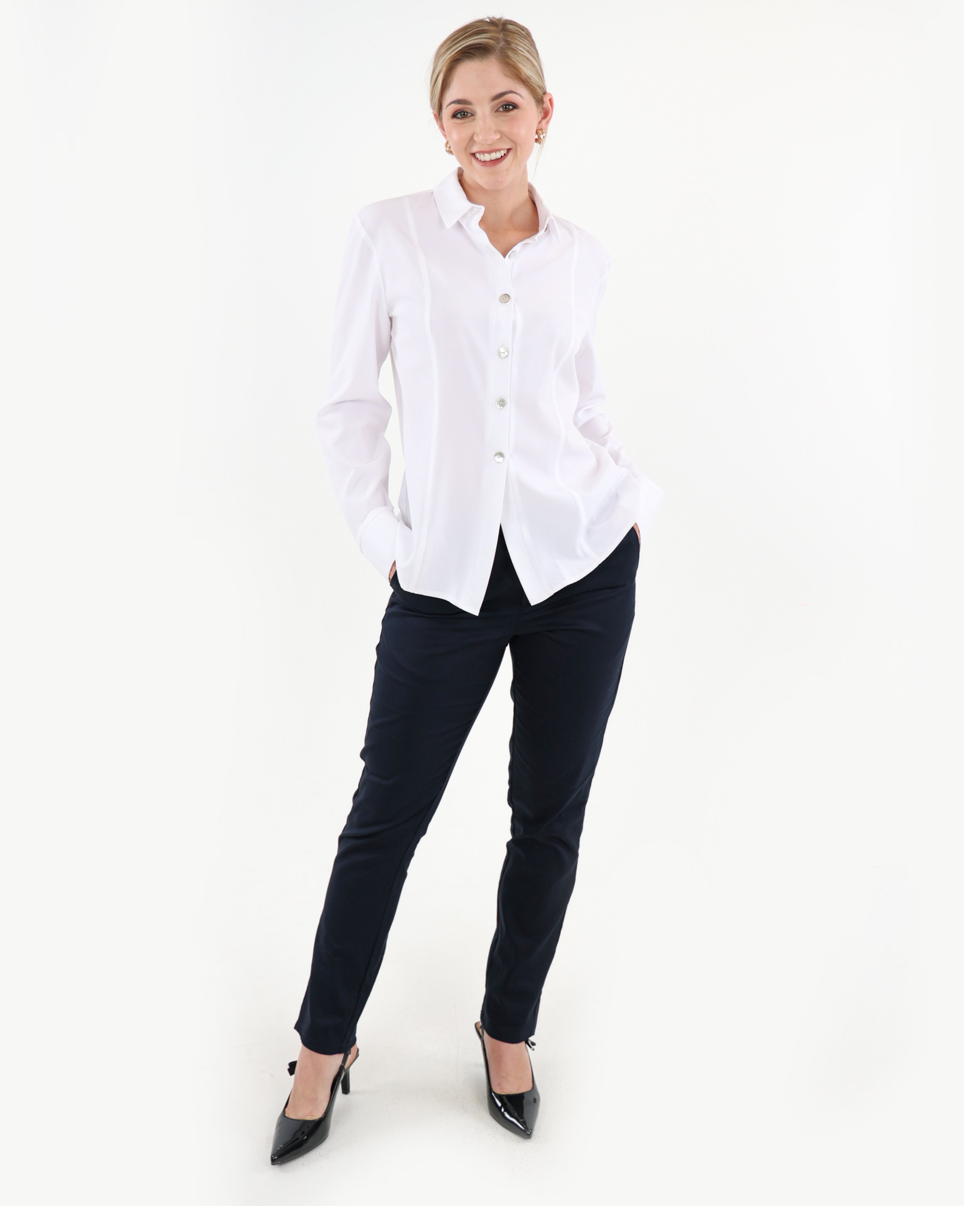 Navy Sateen Slim Leg Pants