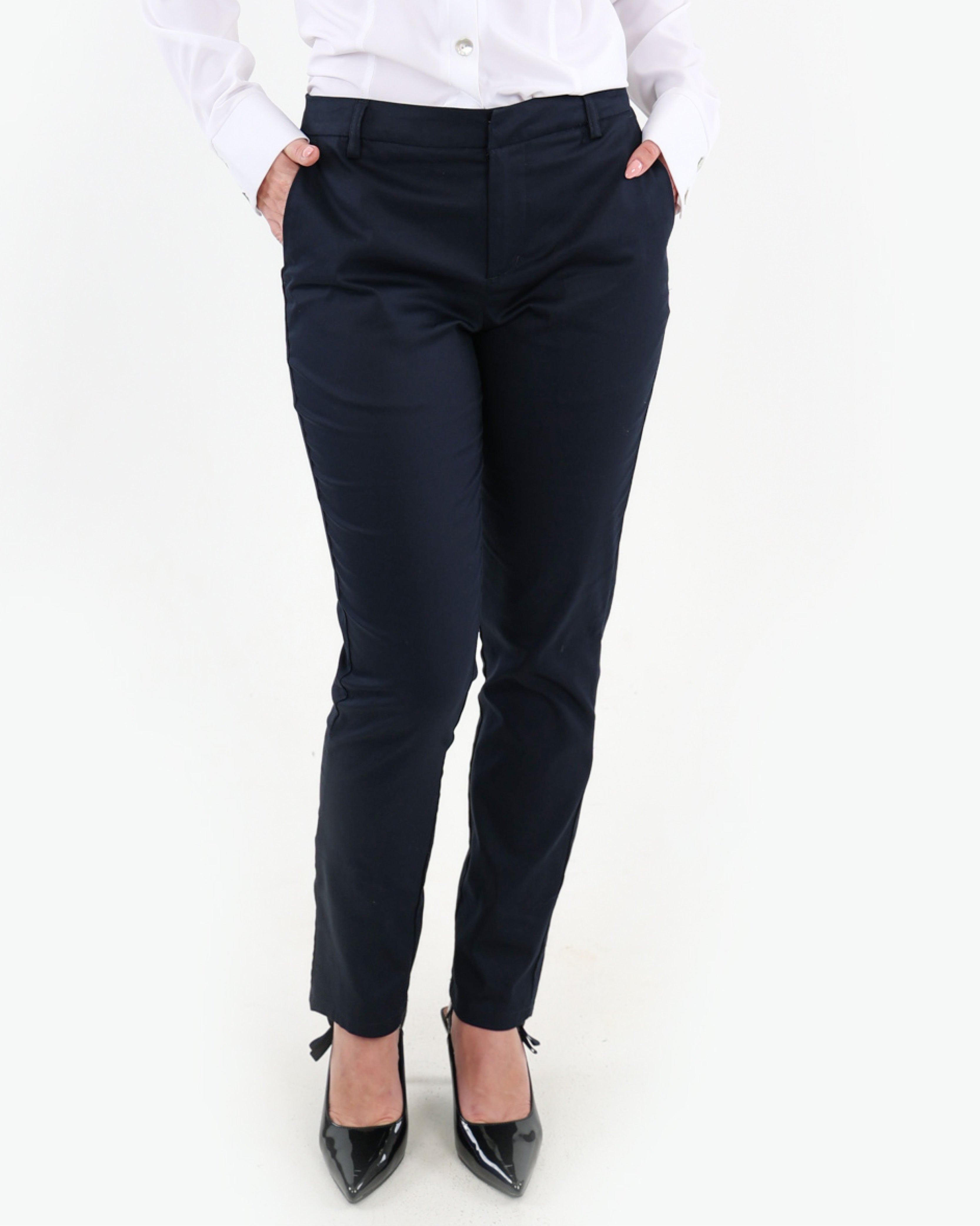 Navy Sateen Slim Leg Pants