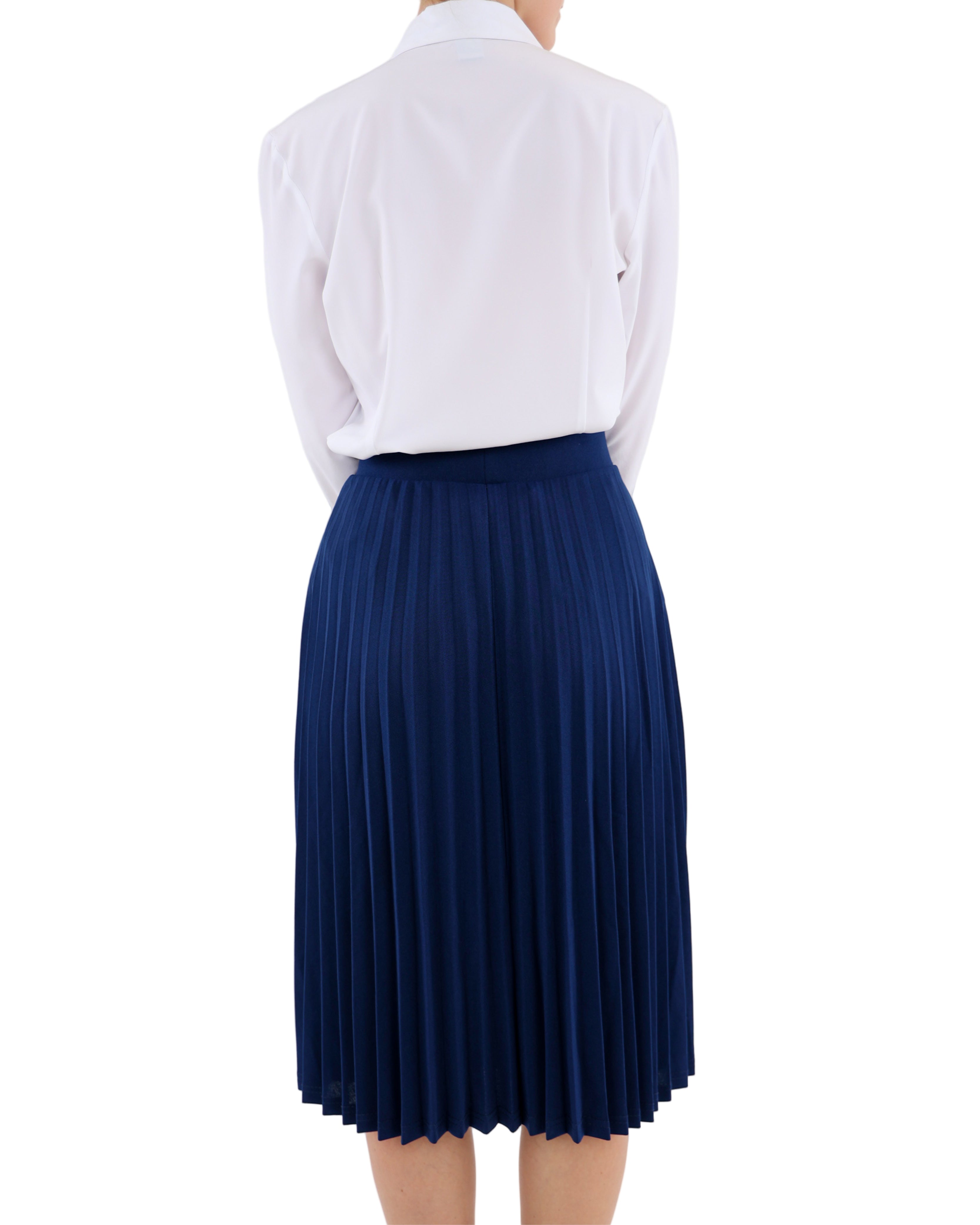 Navy Stretch Pleated Skirt