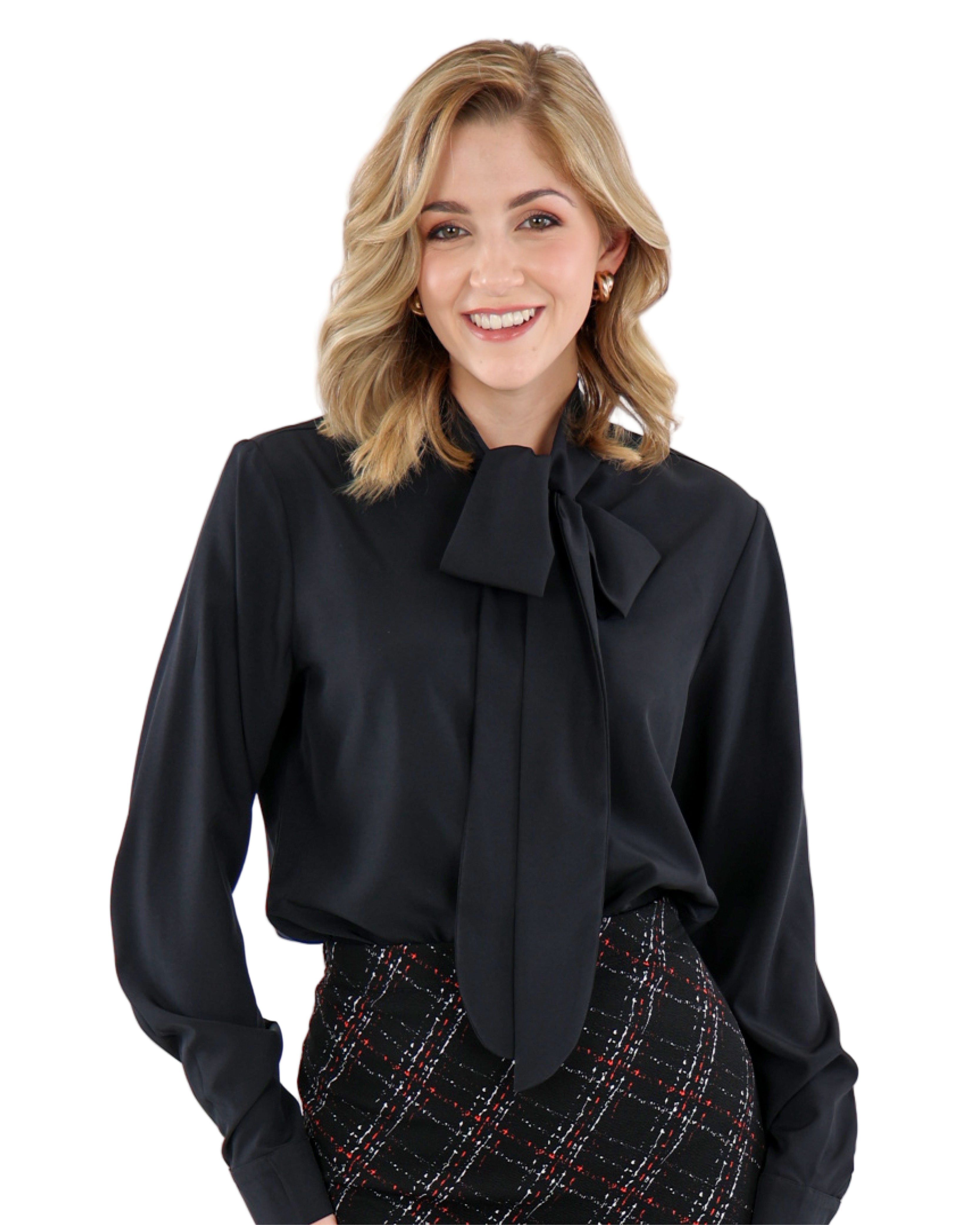 Black Long Sleeve Kitty Bow Blouse