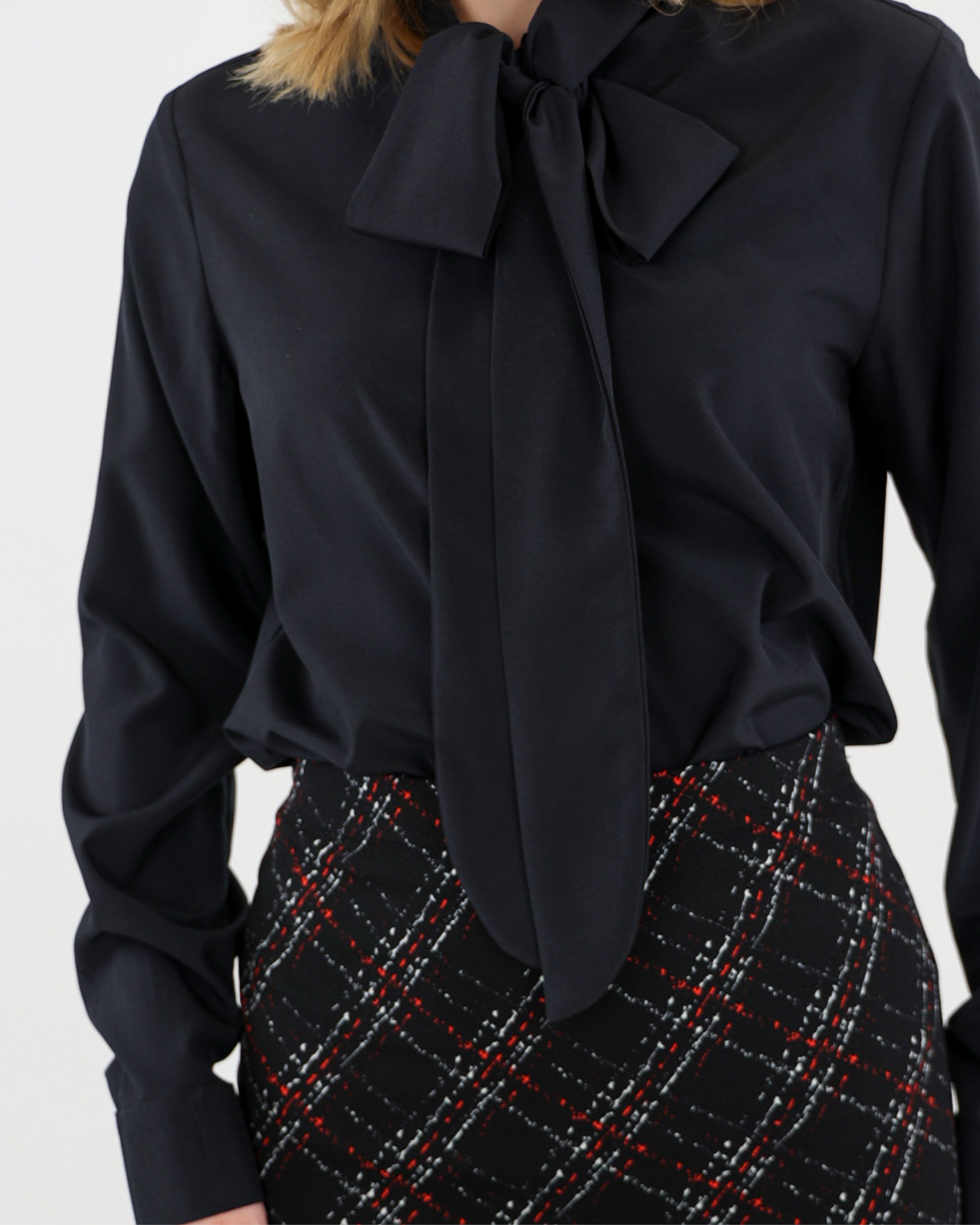 Black Long Sleeve Kitty Bow Blouse