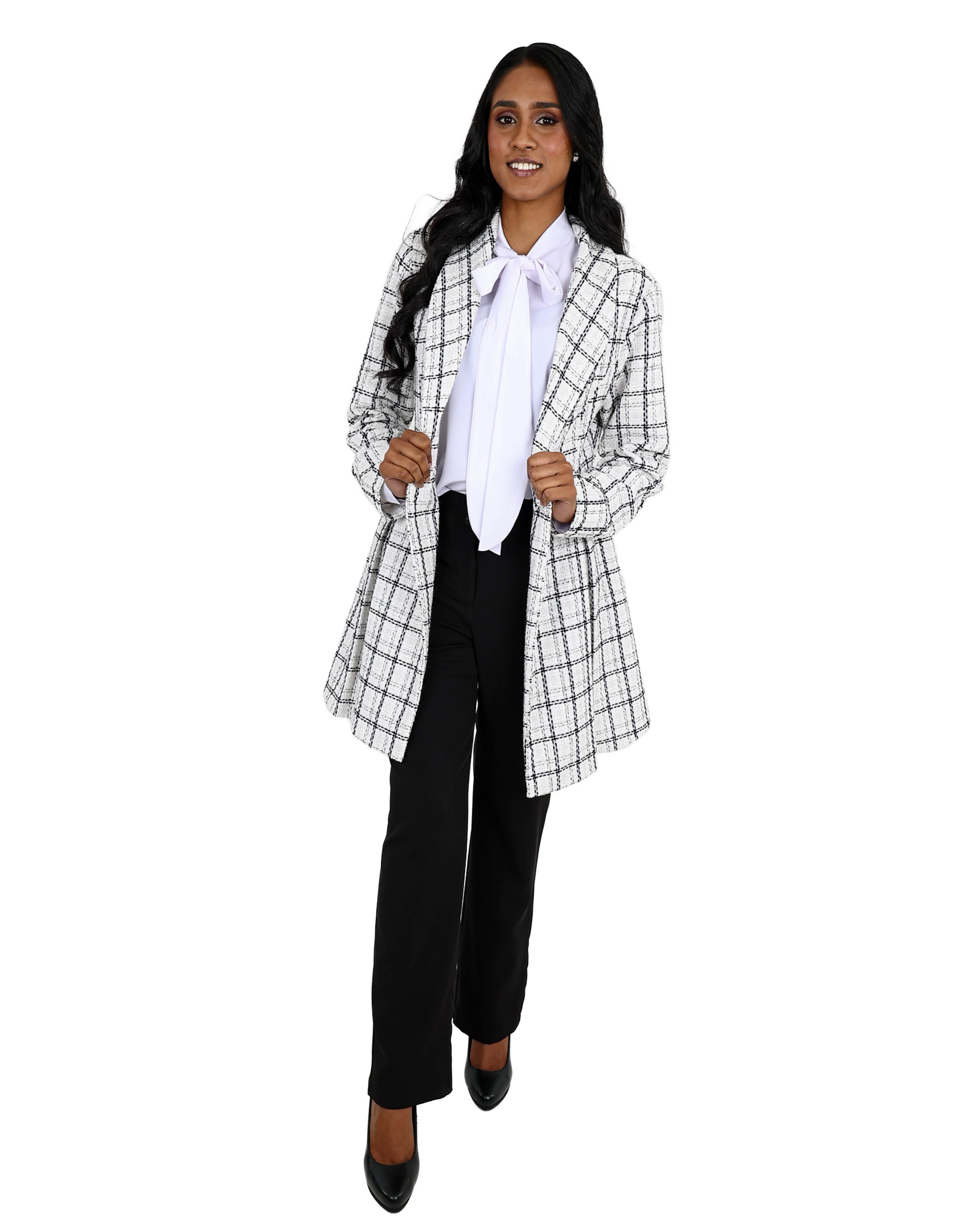 White Check Peplum Coat