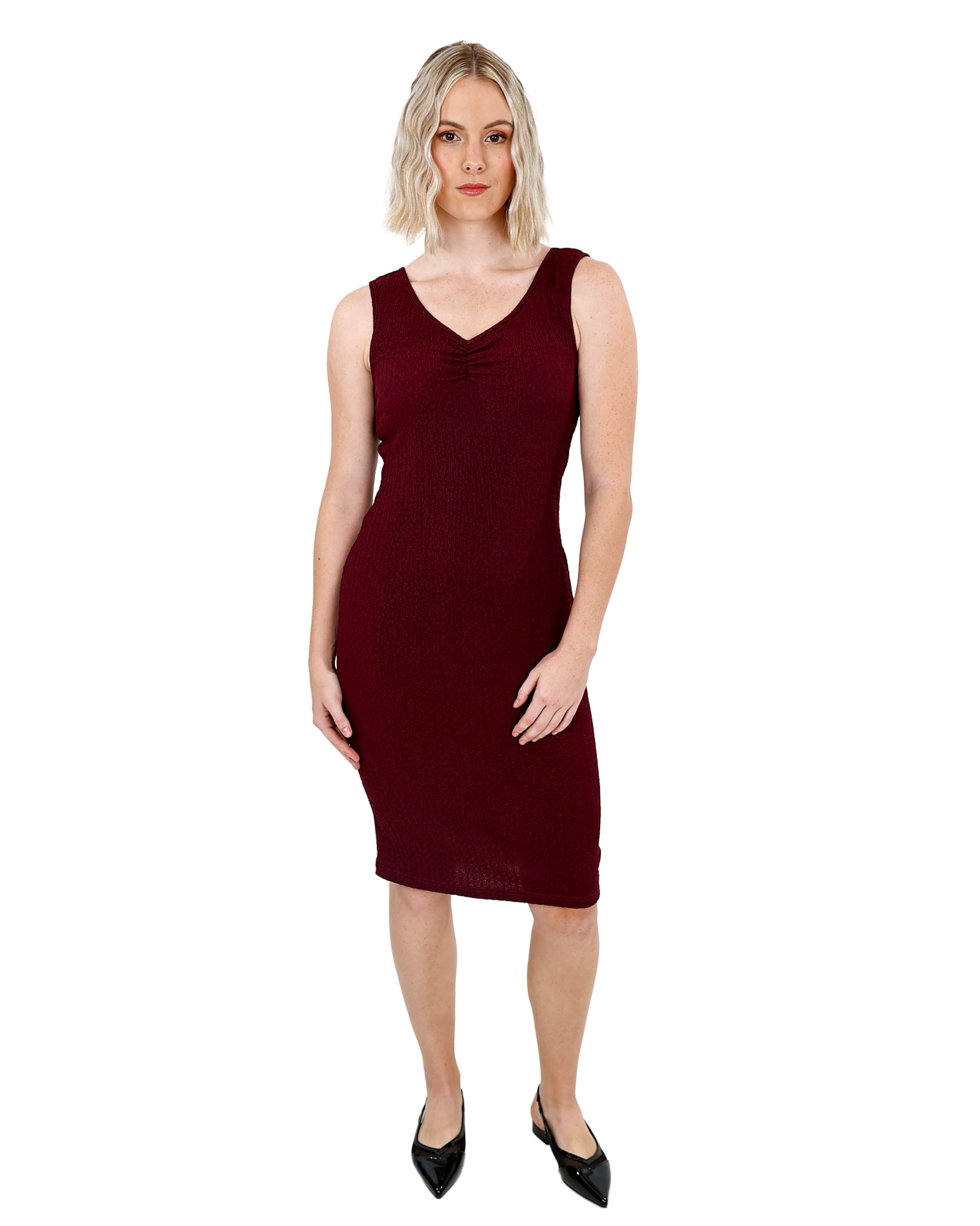 Burgundy Sleeveless Textured Bodycon
