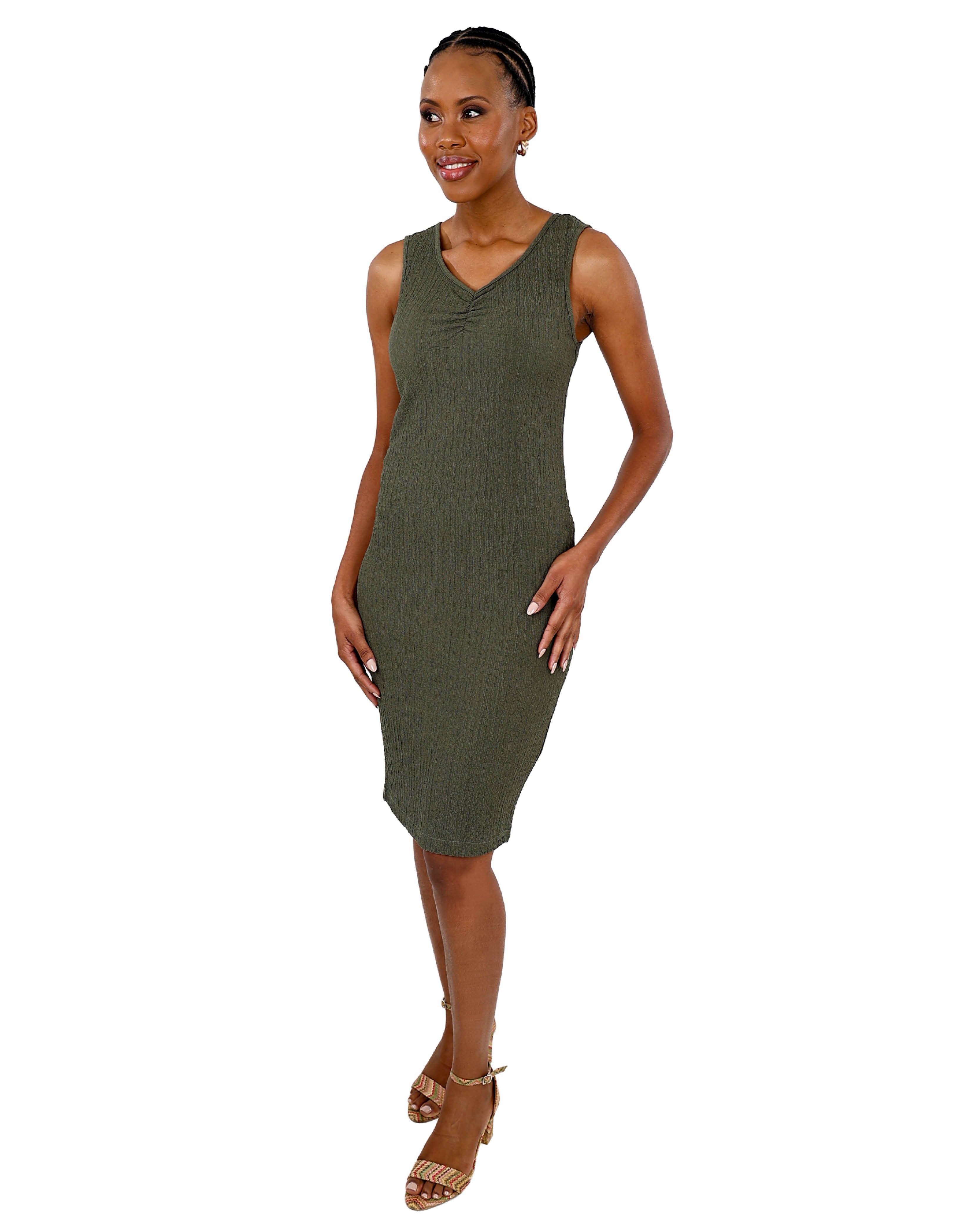 Olive Sleeveless Textured Bodycon