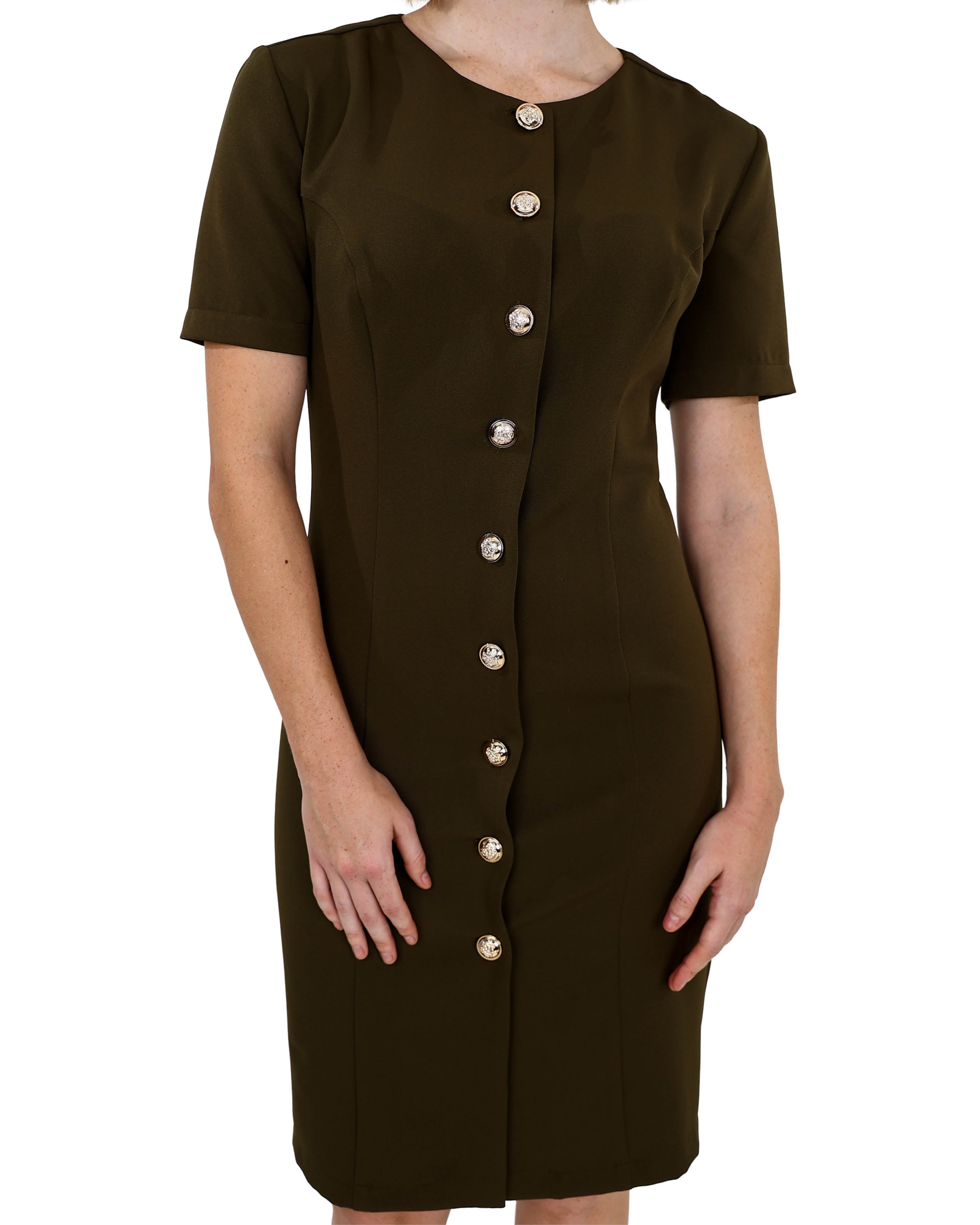 Short Sleeve Collared Button Through Dress