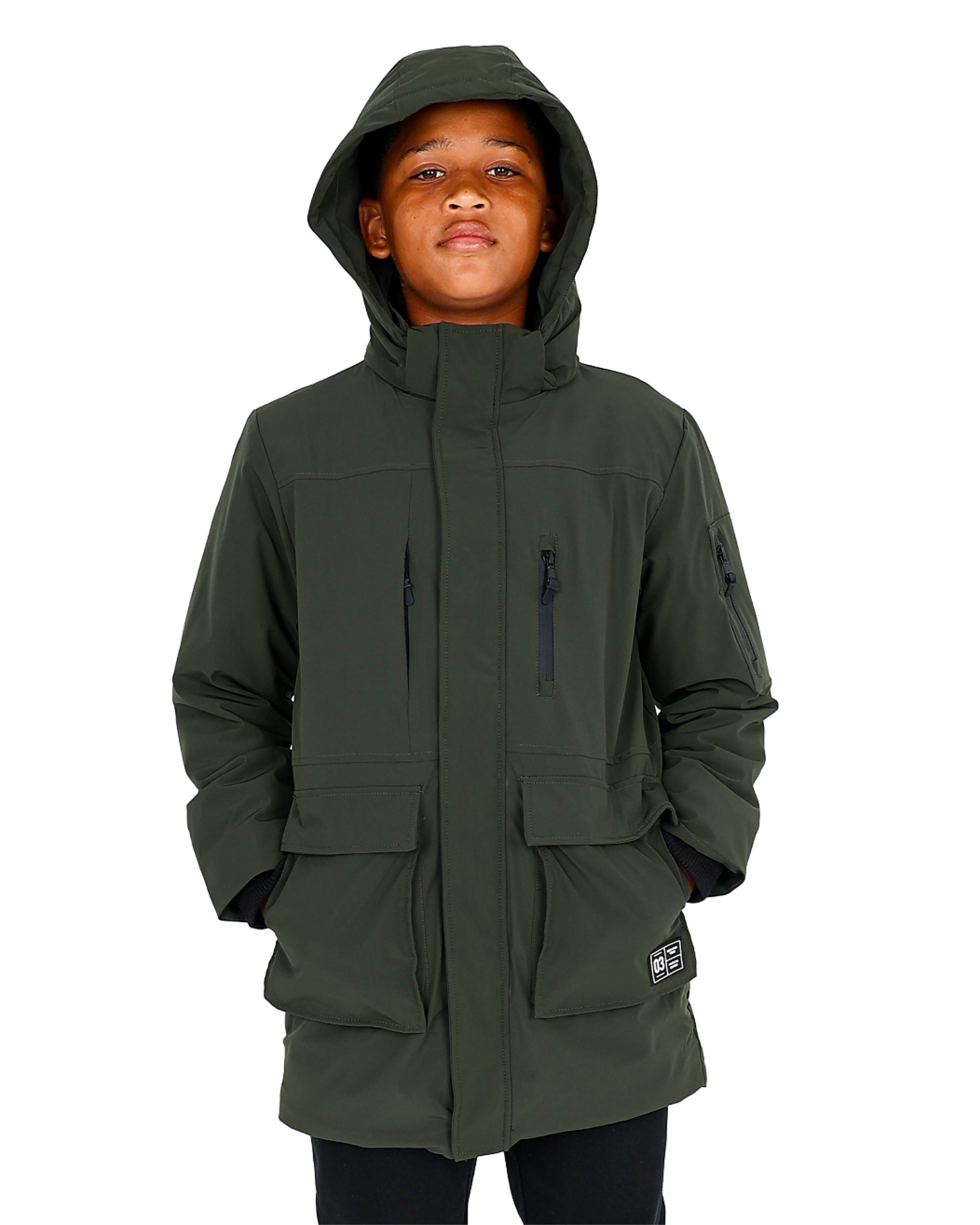 Olive High Low Hooded Zip Up Parka Jacket