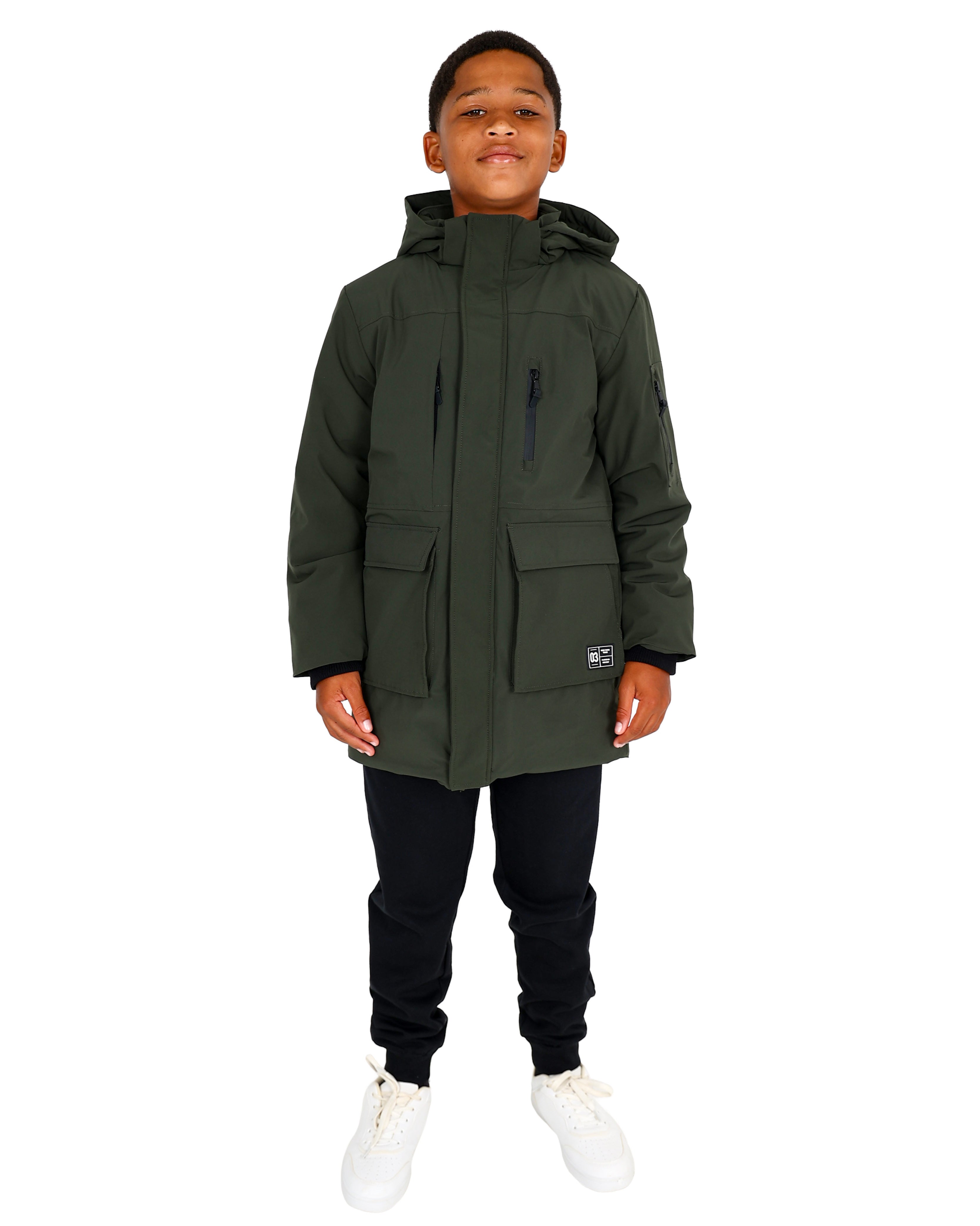 Olive High Low Hooded Zip Up Parka Jacket