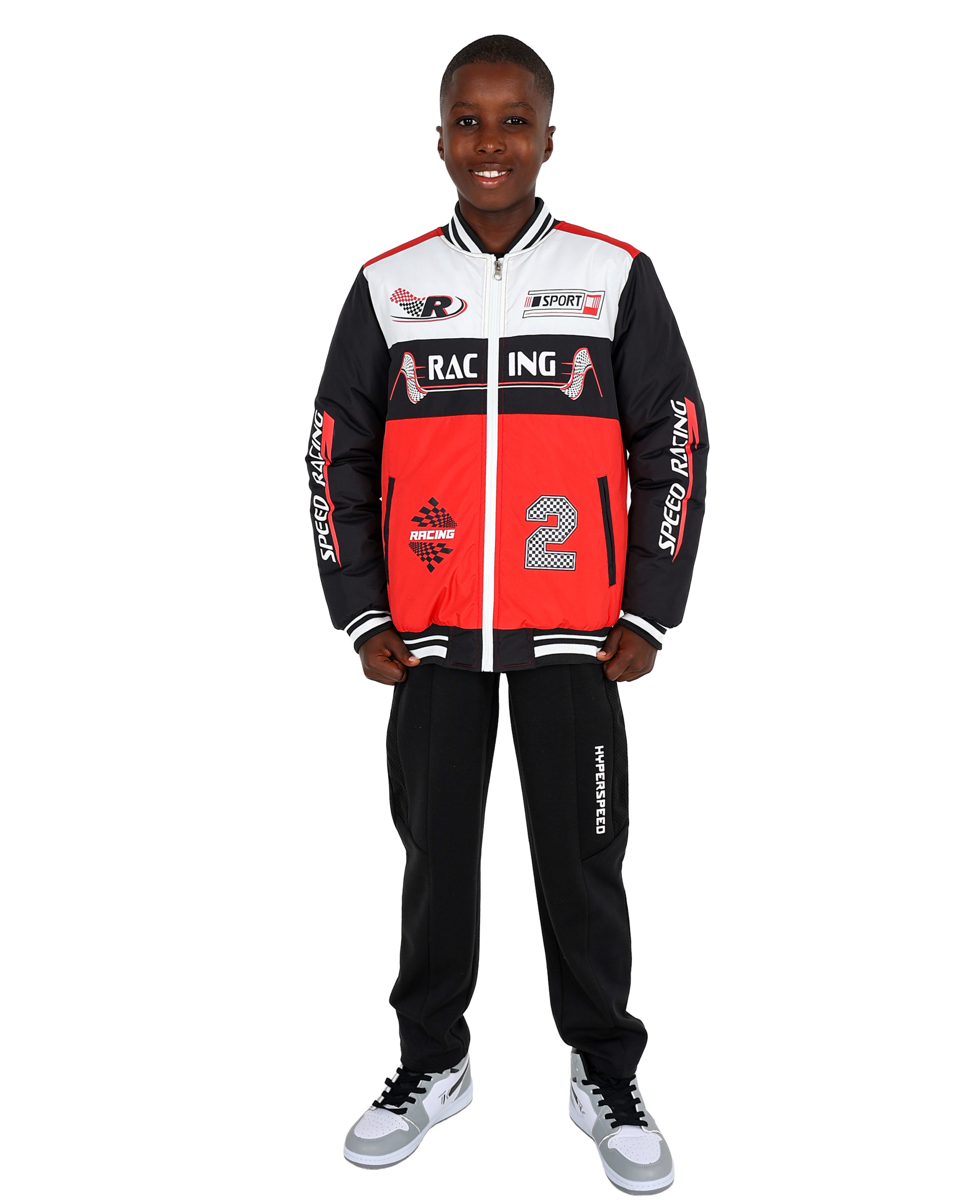 Red Colour Block Racing Bomber Jacket