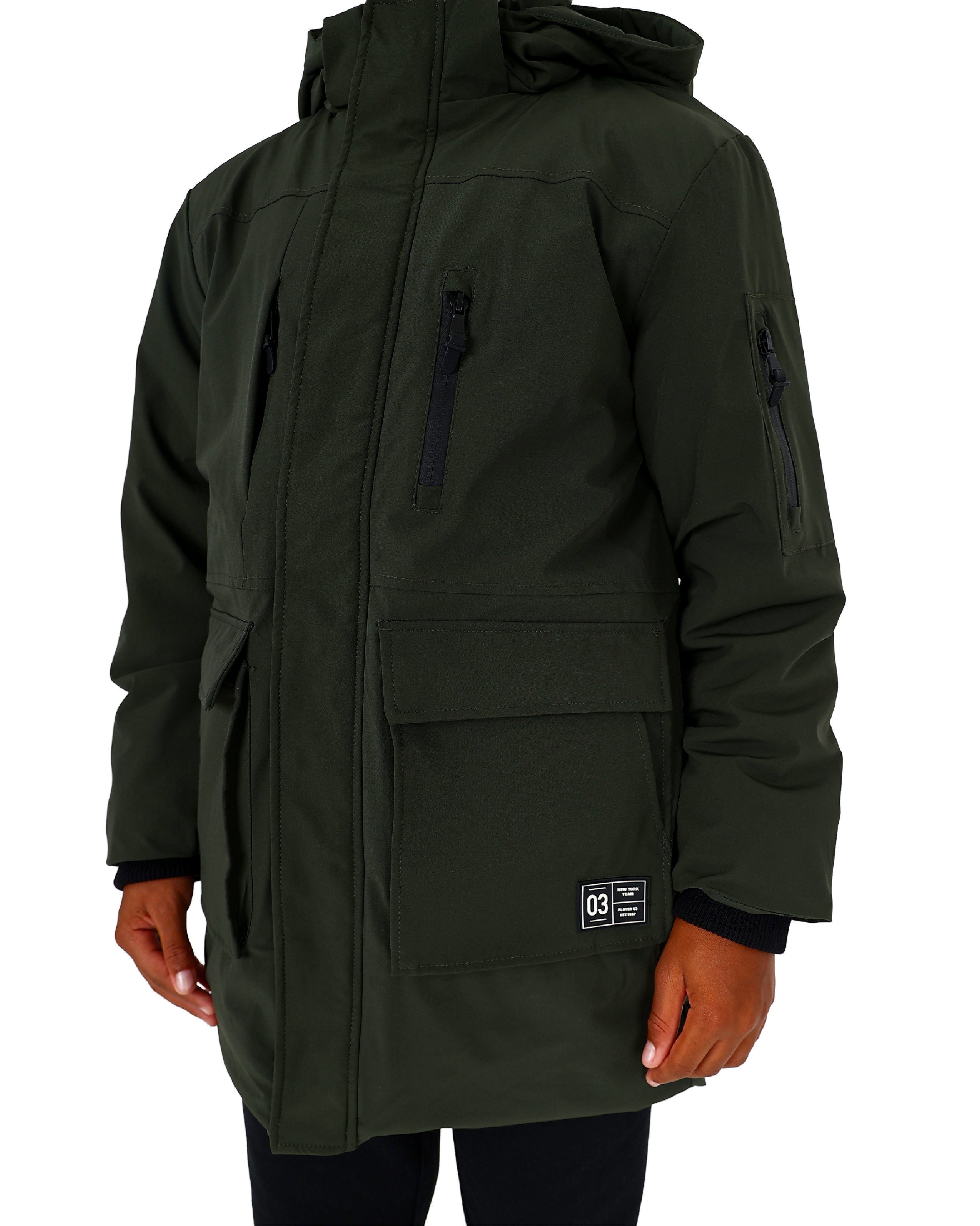 Olive High Low Hooded Zip Up Parka Jacket