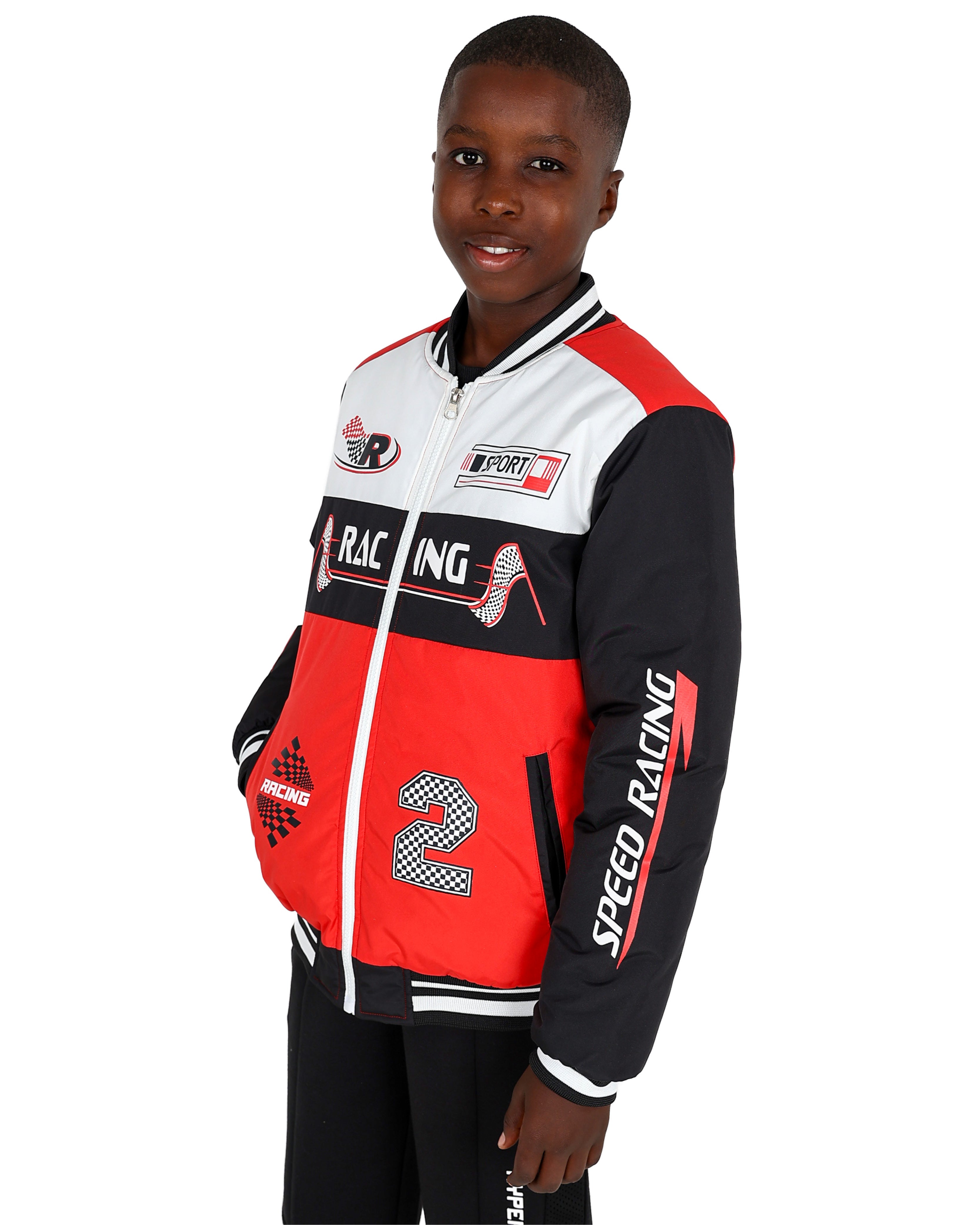 Red Colour Block Racing Bomber Jacket