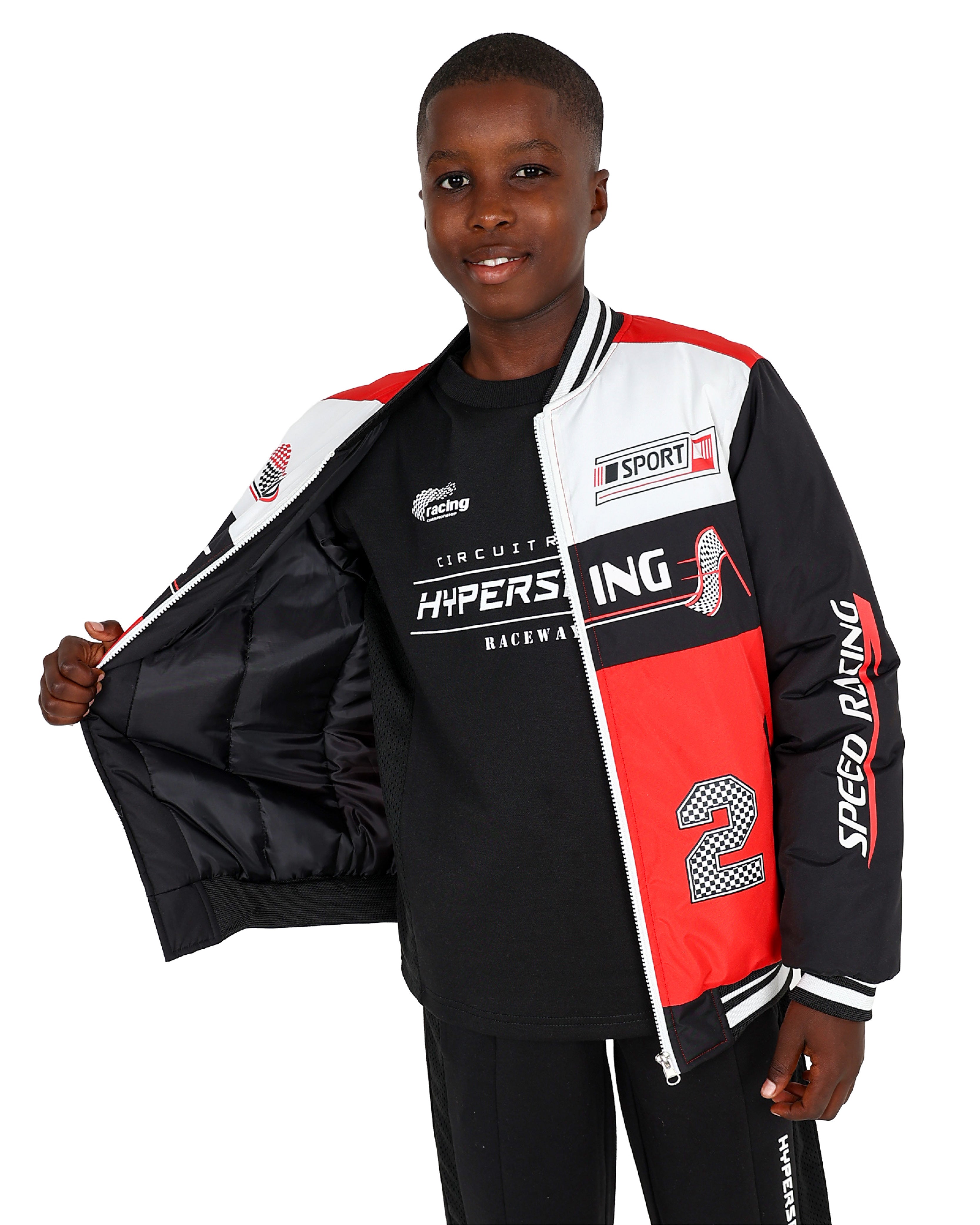 Red Colour Block Racing Bomber Jacket