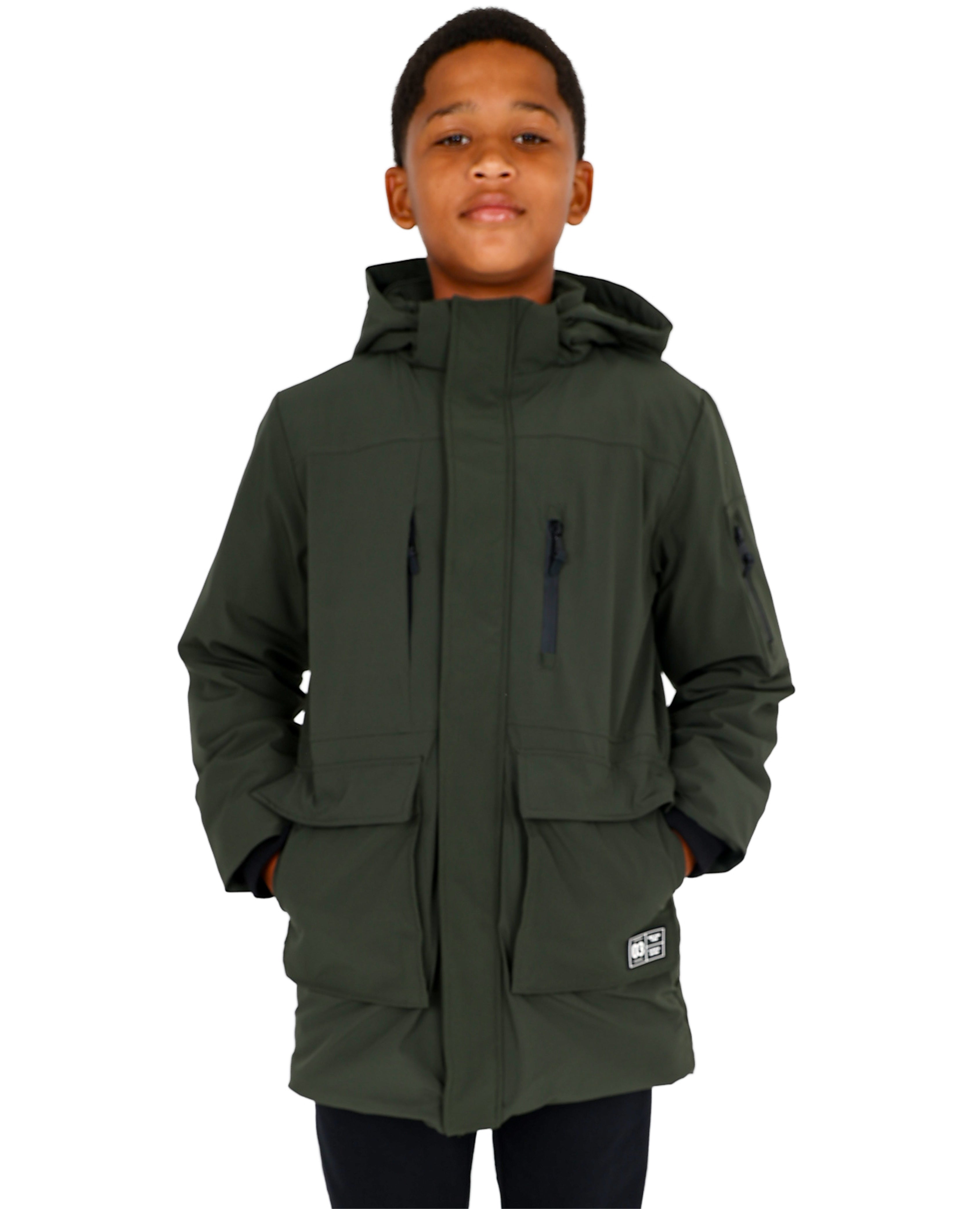 Olive High Low Hooded Zip Up Parka Jacket