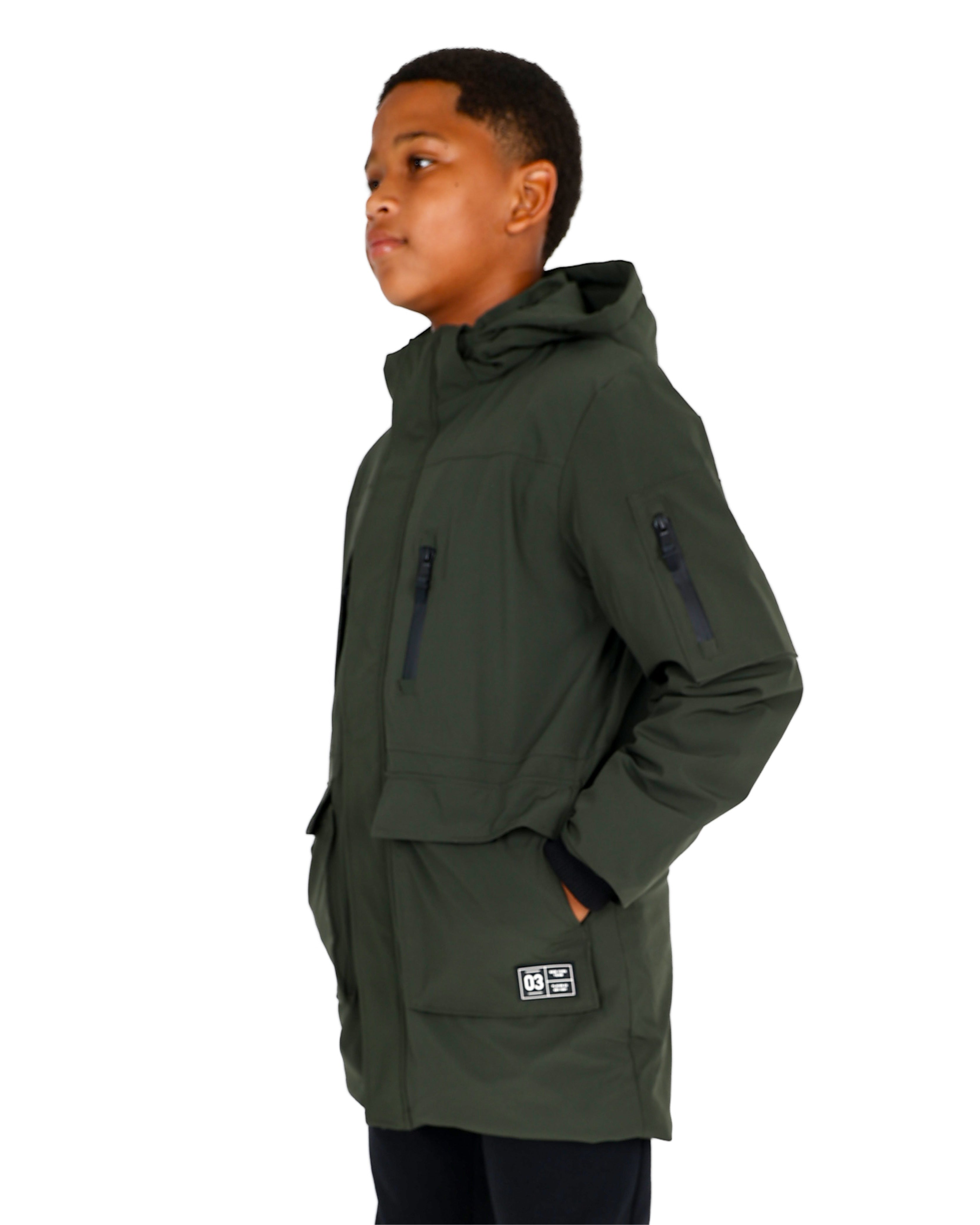 Olive High Low Hooded Zip Up Parka Jacket