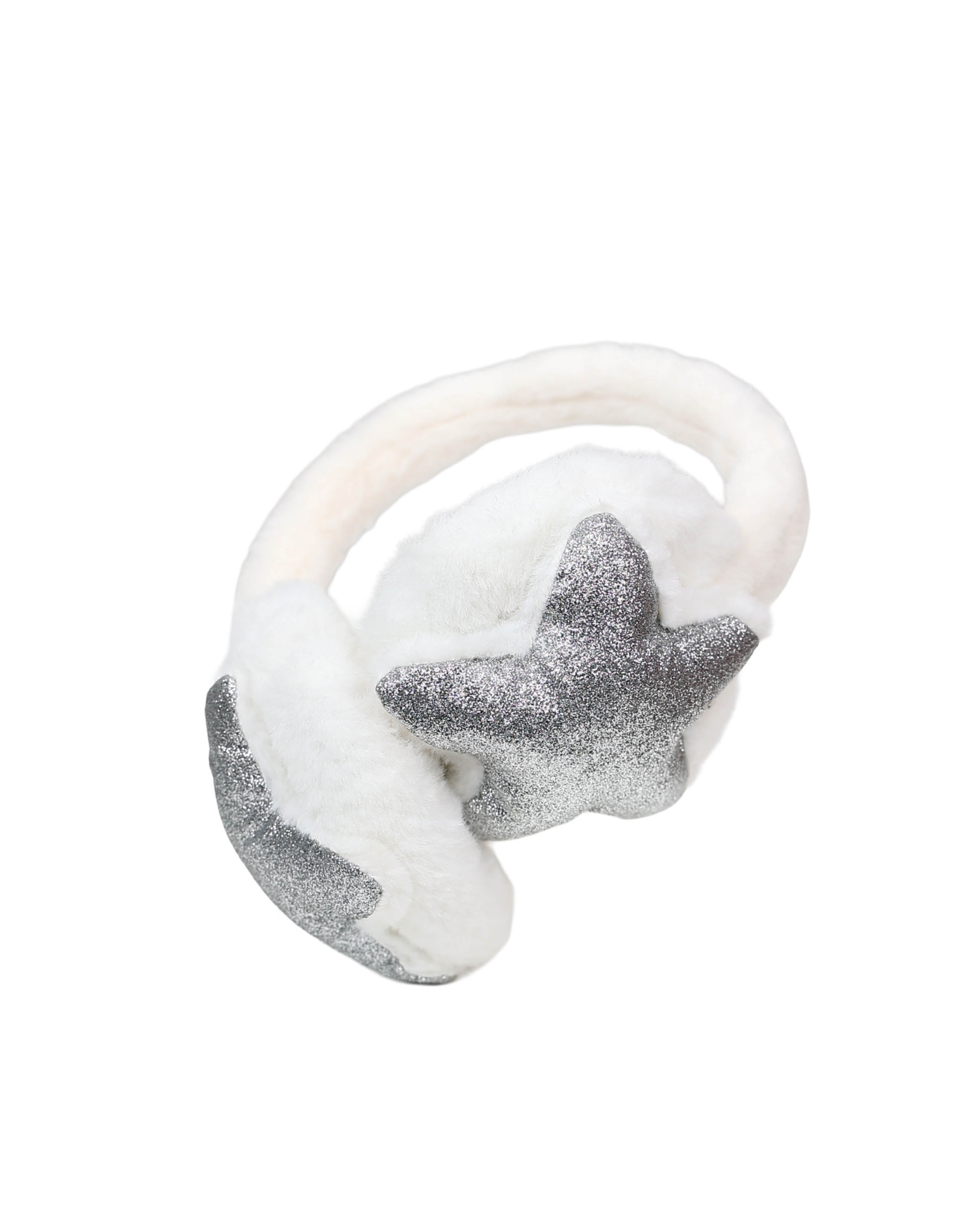 White Plush With Silver Shimmer Star Earmuff