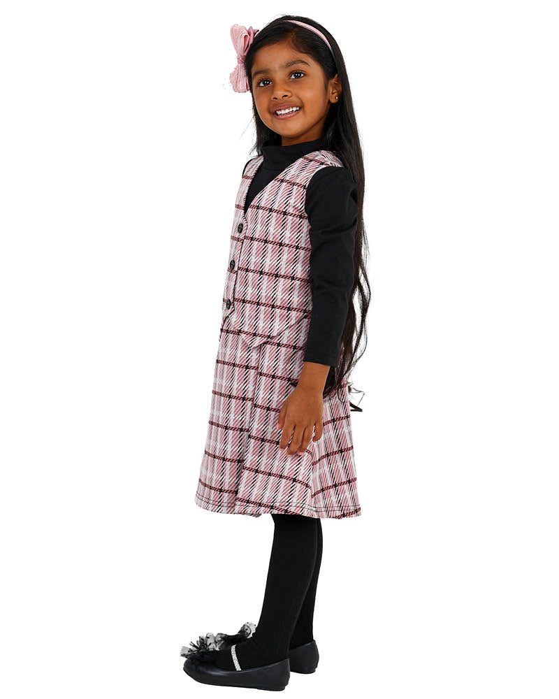Check Pink Pinafore Waistcoat + Long Sleeve Top