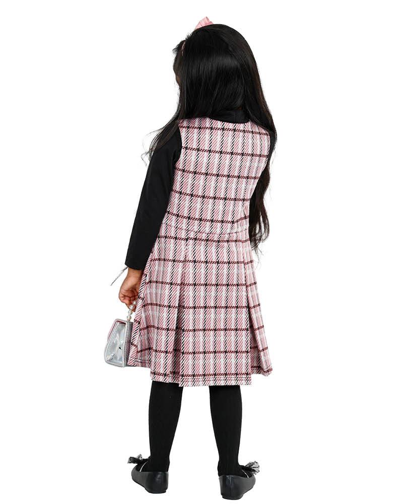 Check Pink Pinafore Waistcoat + Long Sleeve Top