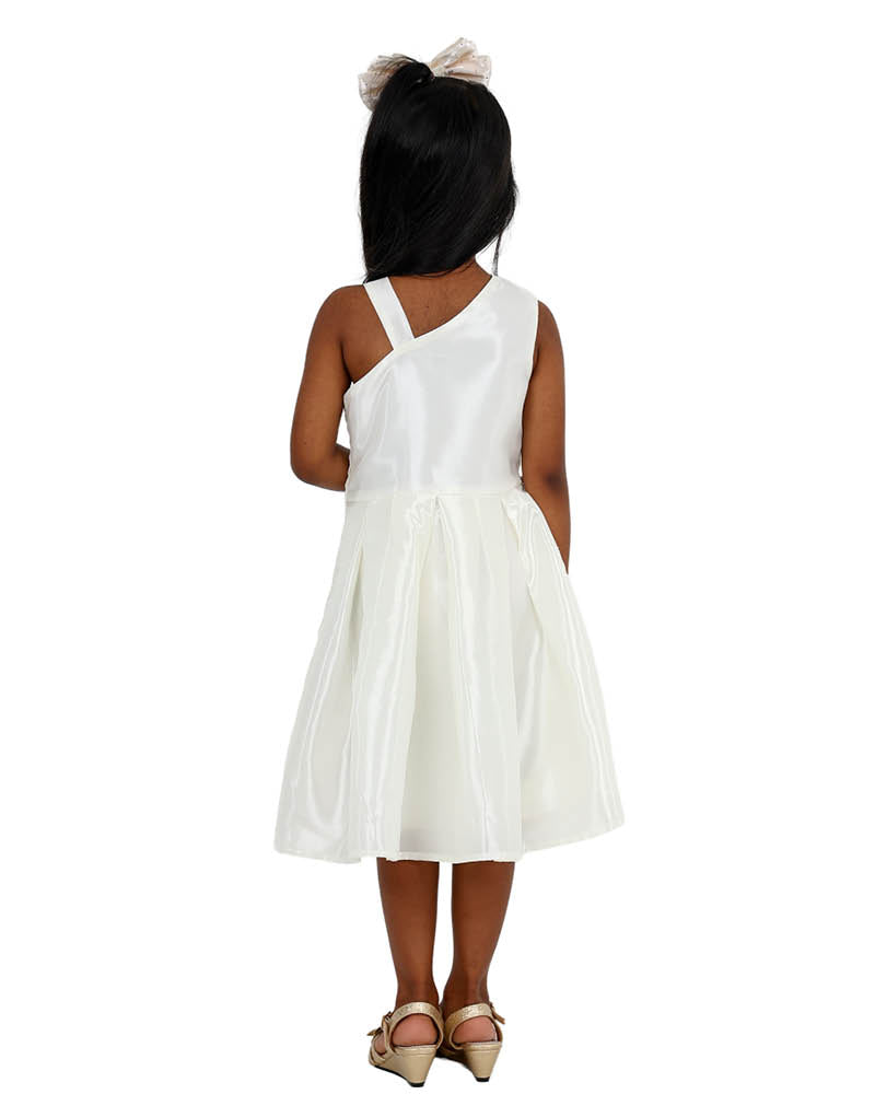 Sleeveless Cream One Strappy Shoulder Party Dress