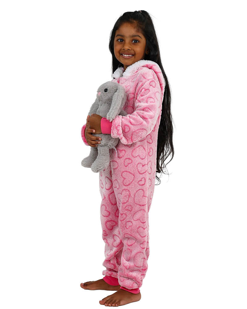 Pink Heart Embossed Hooded Onesie