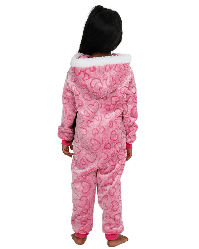 Pink Heart Embossed Hooded Onesie