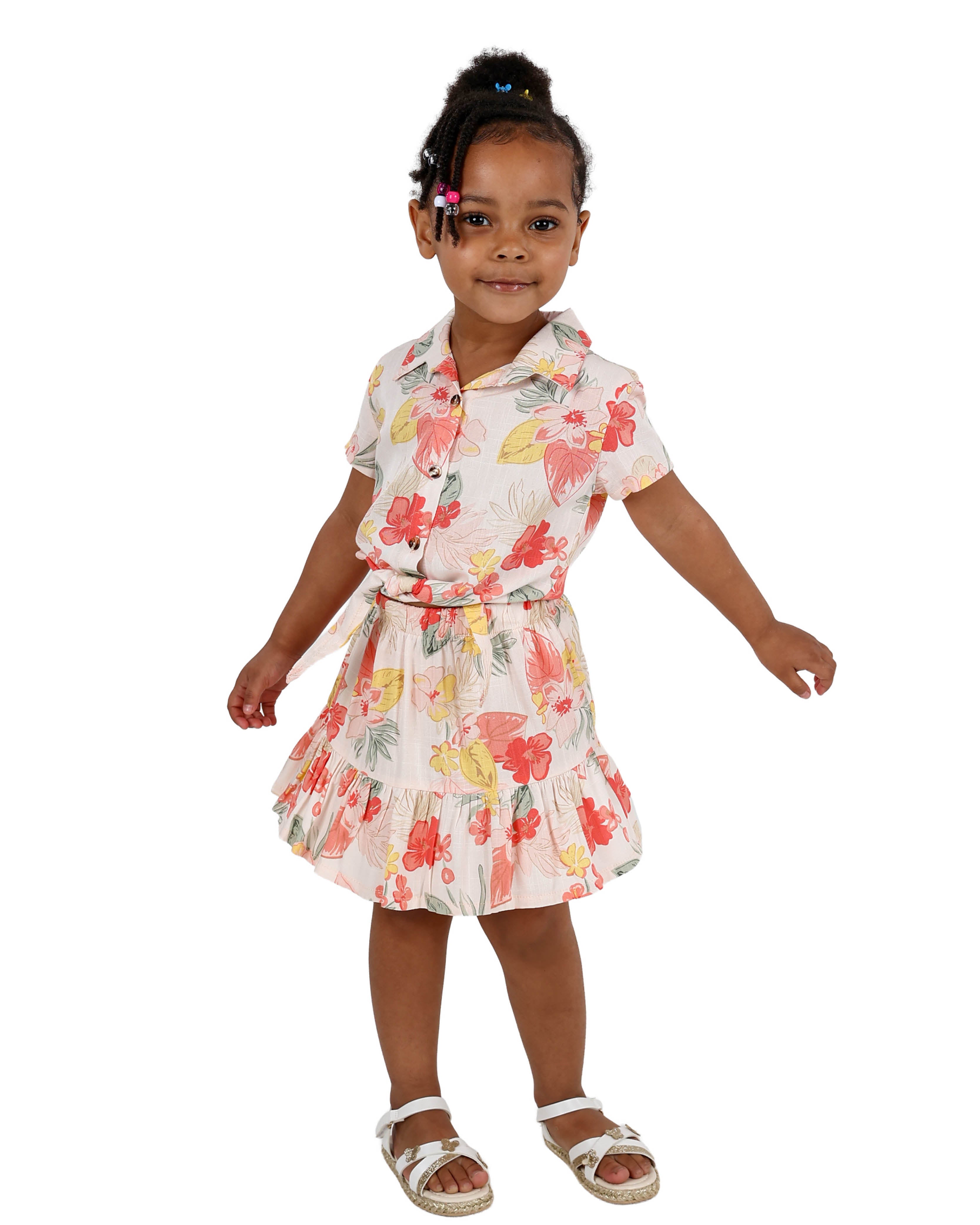 Short Sleeve Peach Floral Print Cropped Shirt
