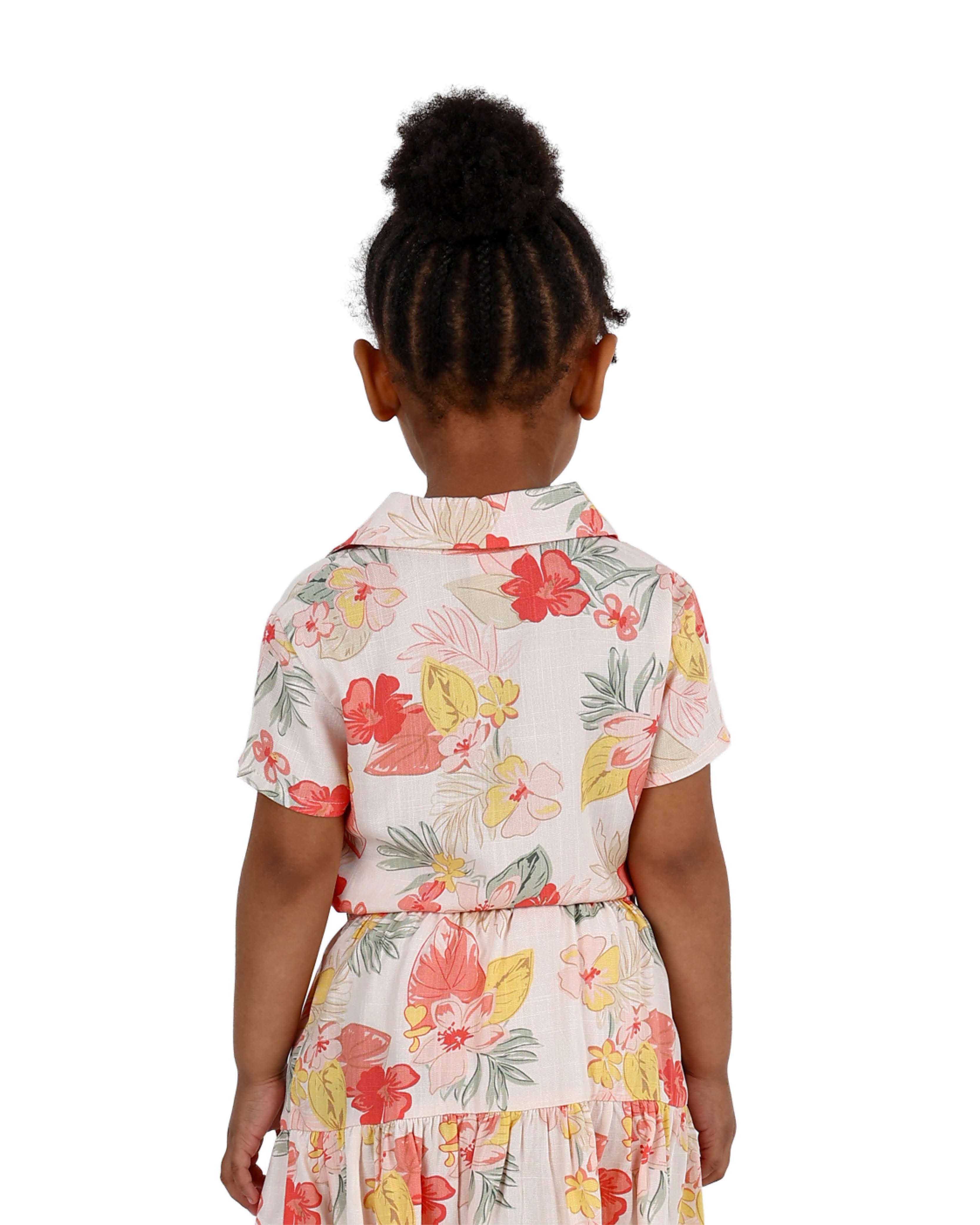 Short Sleeve Peach Floral Print Cropped Shirt