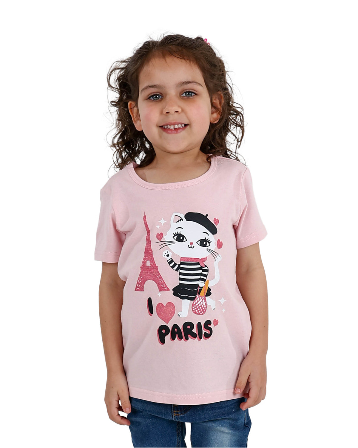 Short Sleeve Cat in Paris Graphic Print T-Shirt