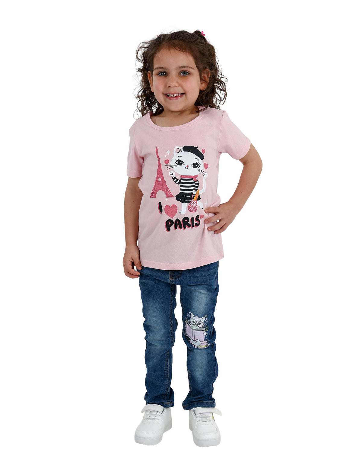 Short Sleeve Cat in Paris Graphic Print T-Shirt