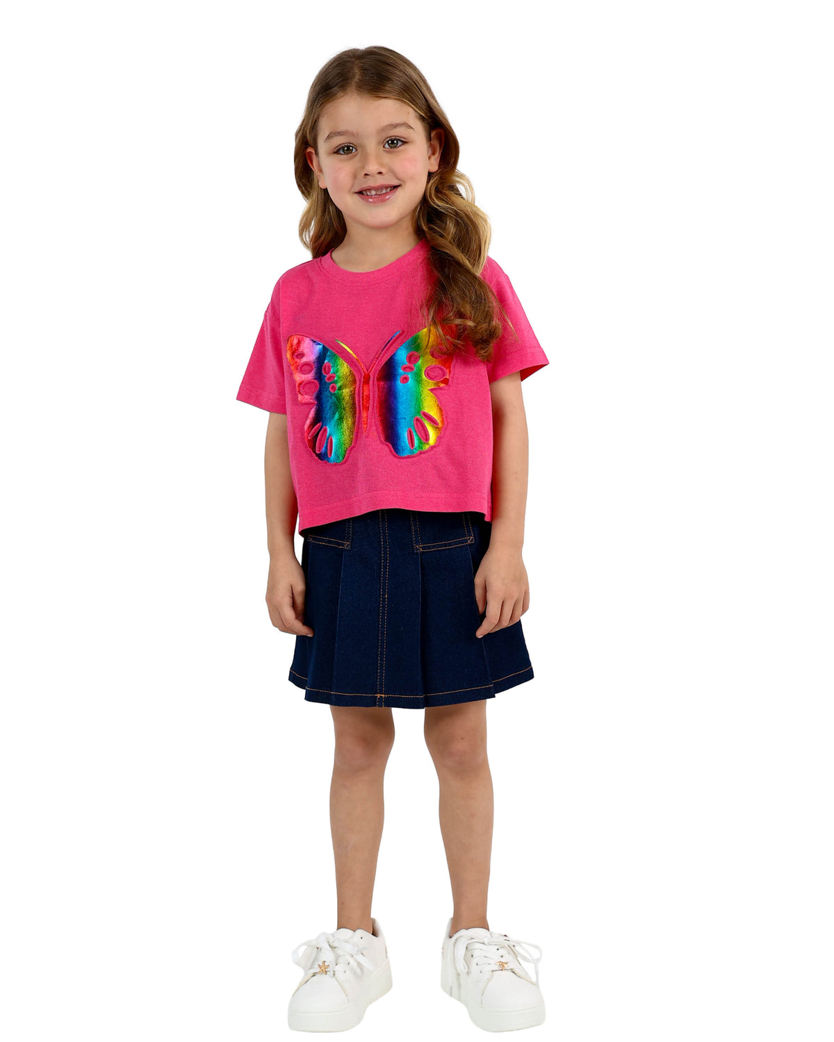Short Sleeve Rainbow Foil Embossed Butterfly T-Shirt