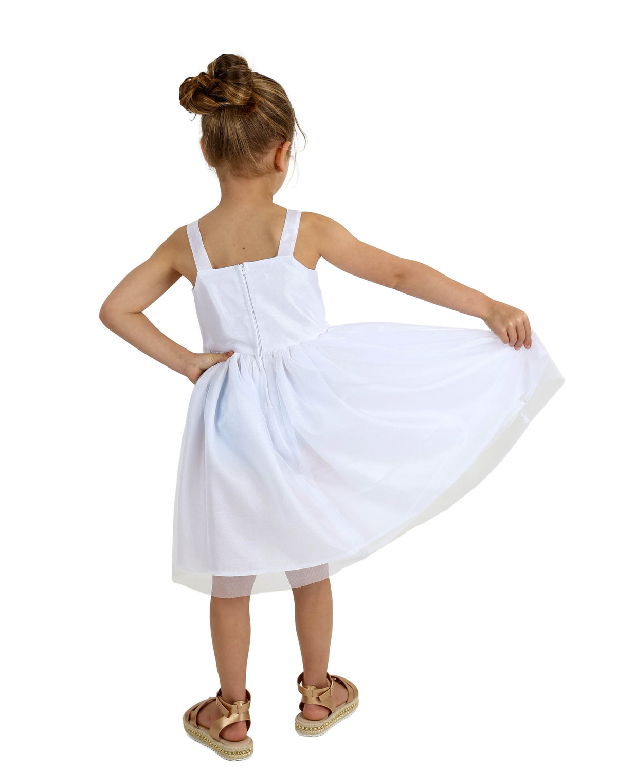 Sleeveless White Rose Detail Party Dress