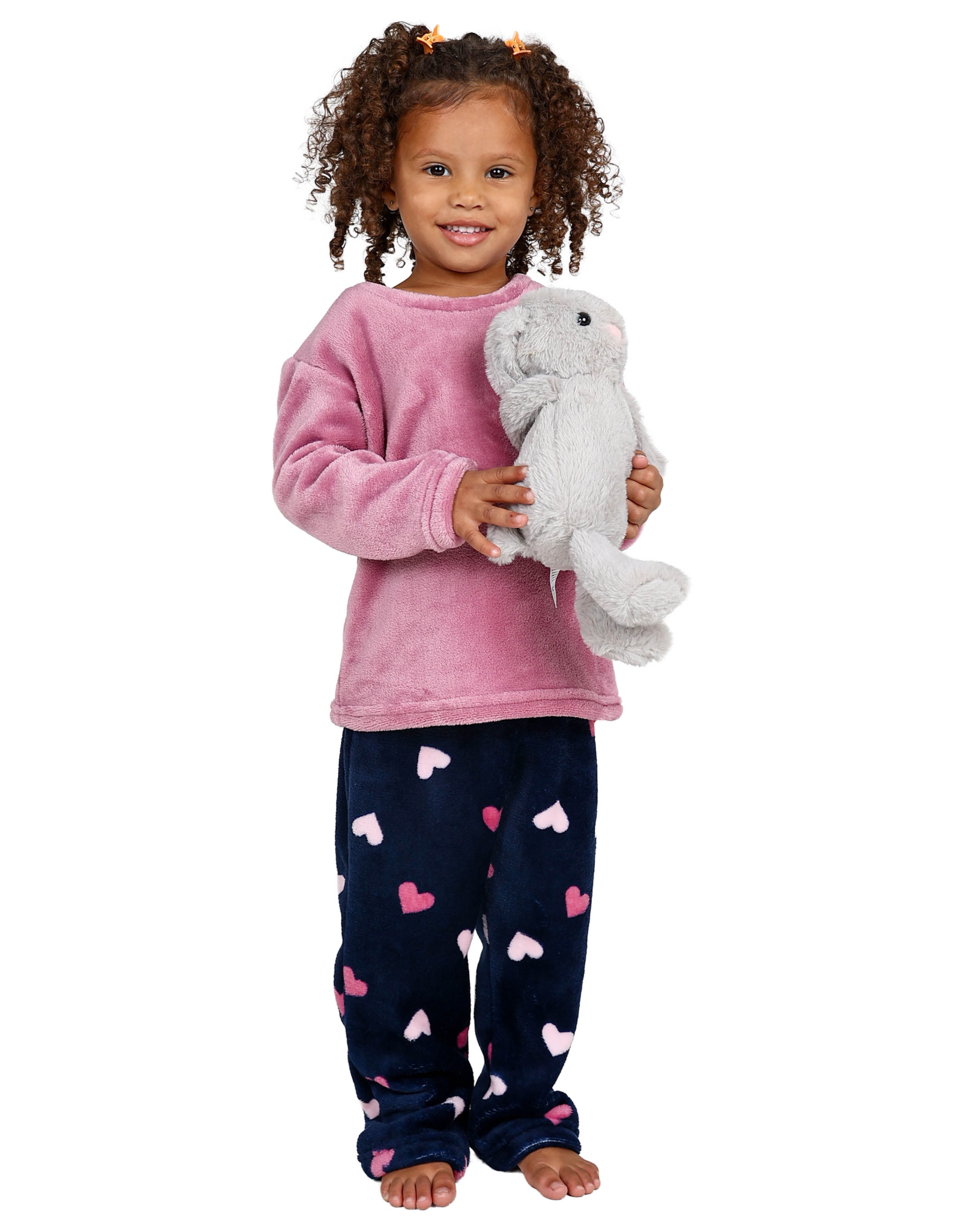 Navy & Pink Multi Heart Fleece Pyjama Set