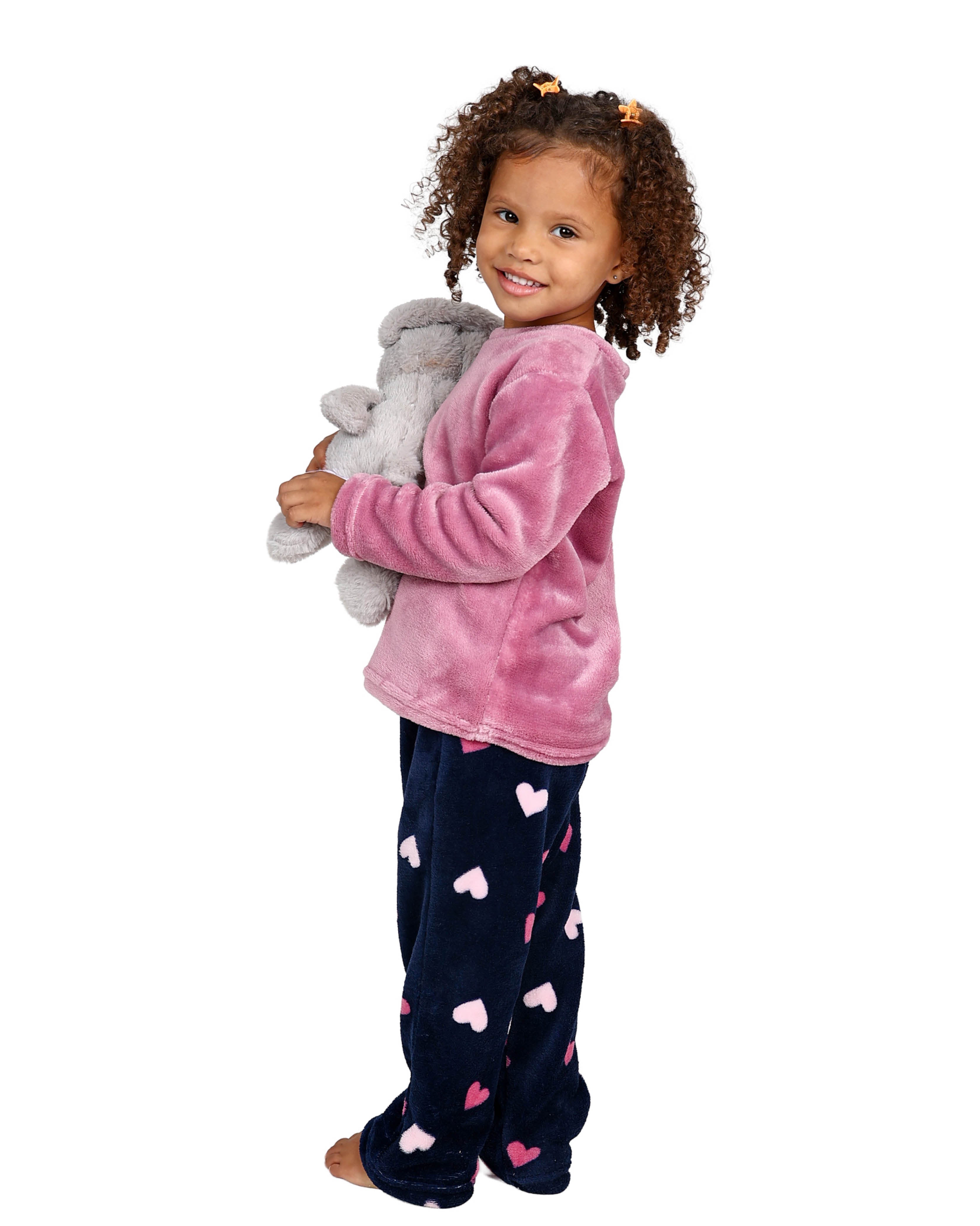 Navy & Pink Multi Heart Fleece Pyjama Set