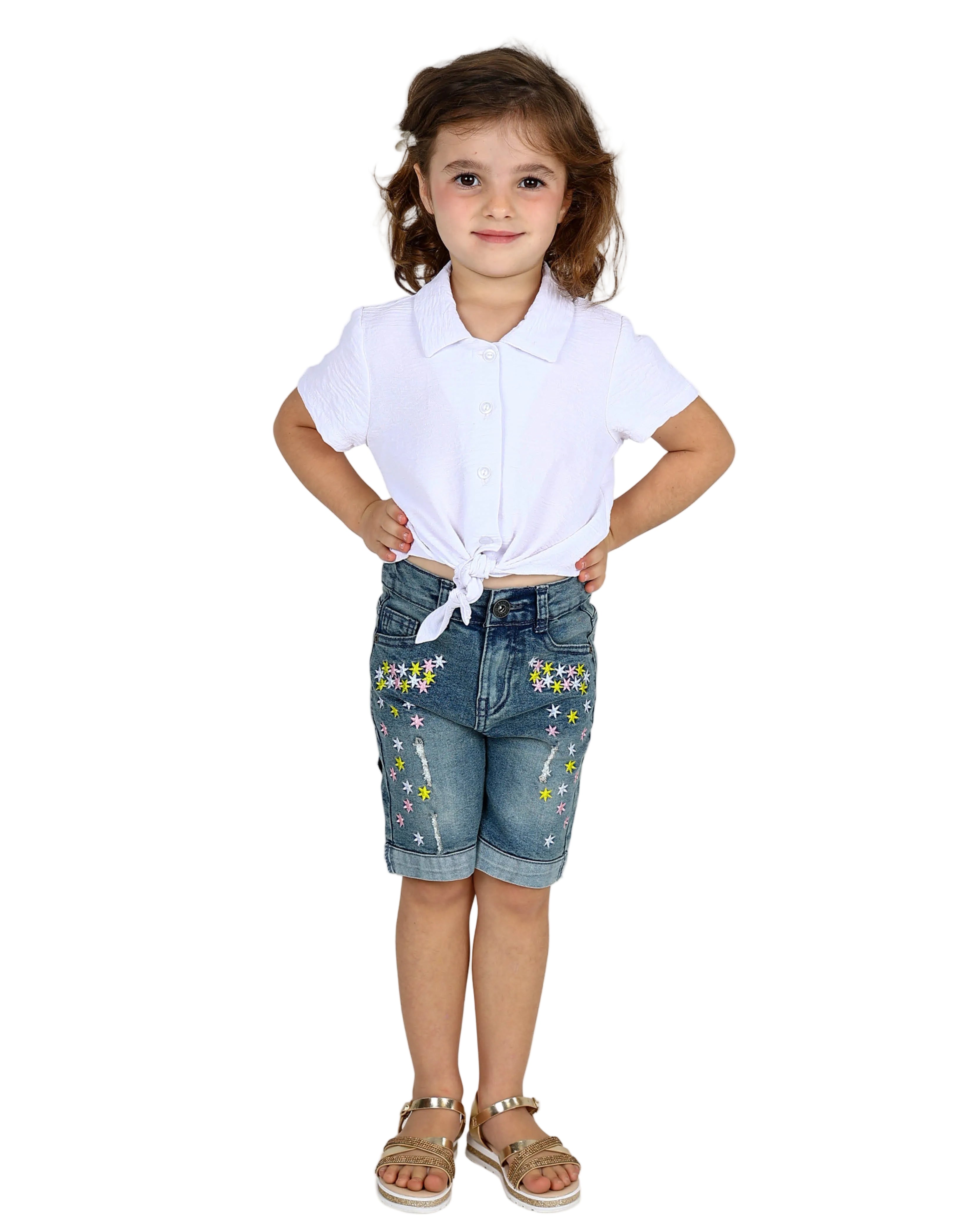 Short Sleeve White Tie Detail Shirt