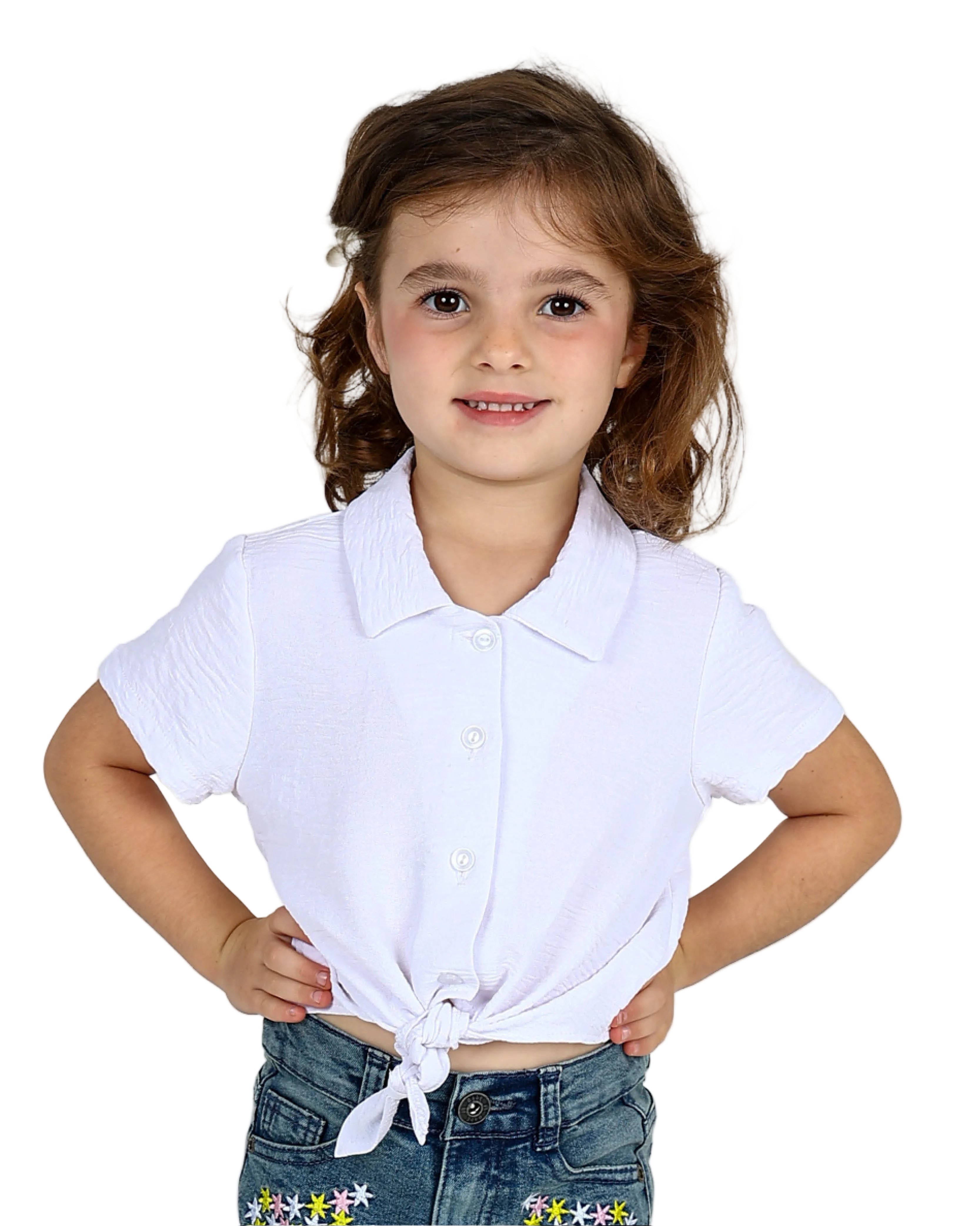 Short Sleeve White Tie Detail Shirt