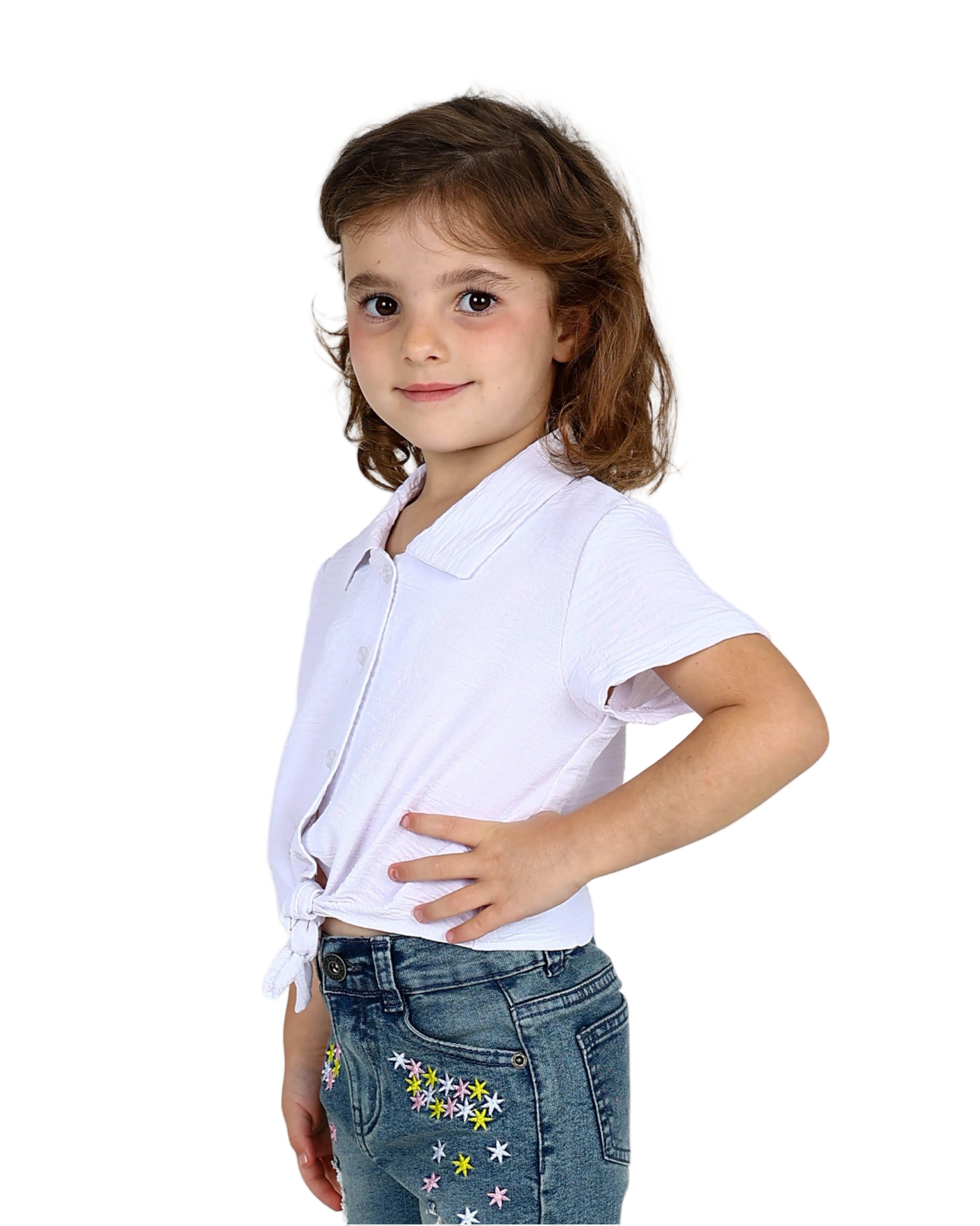 Short Sleeve White Tie Detail Shirt