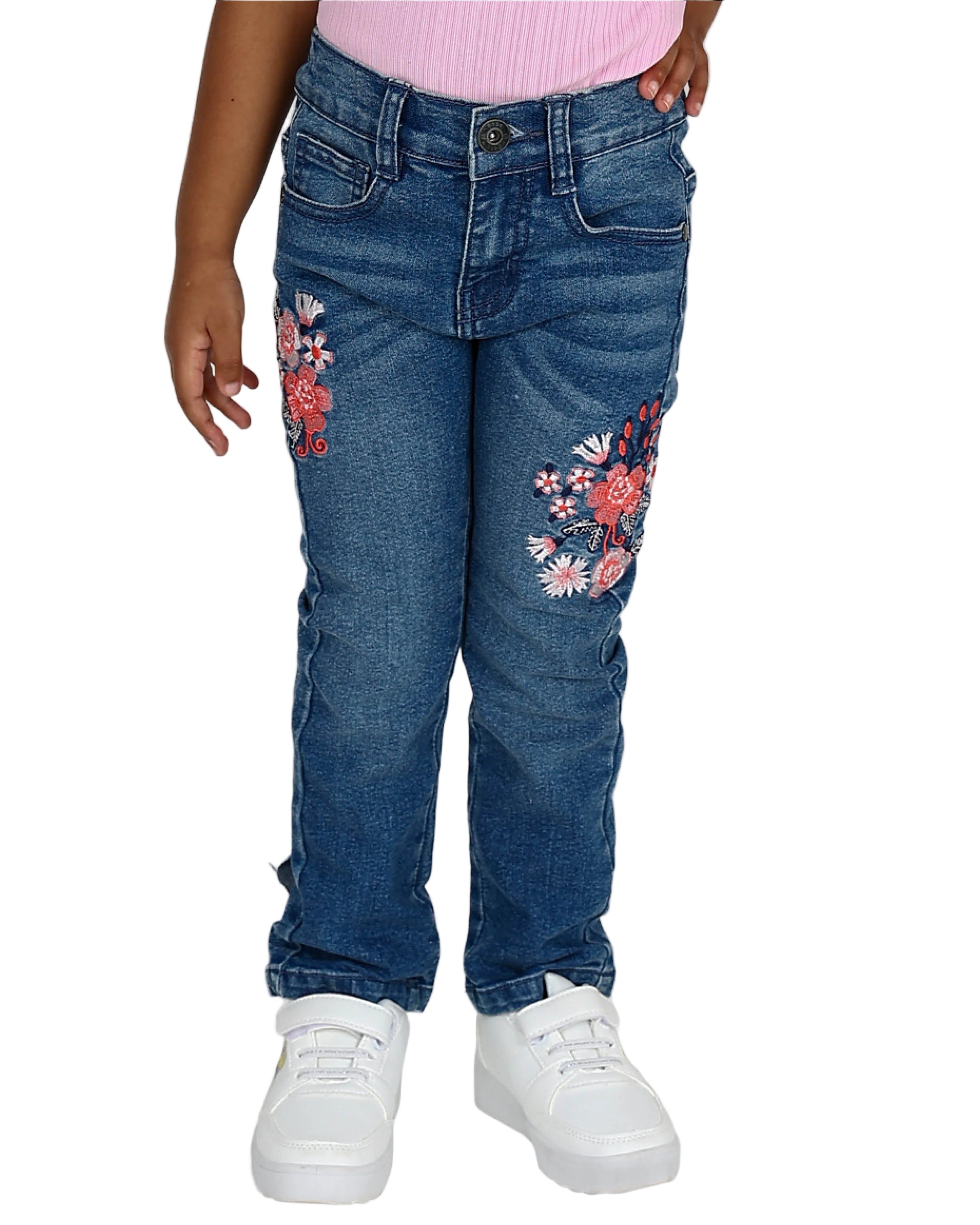 Floral Embroidered Medium Indigo Jeans