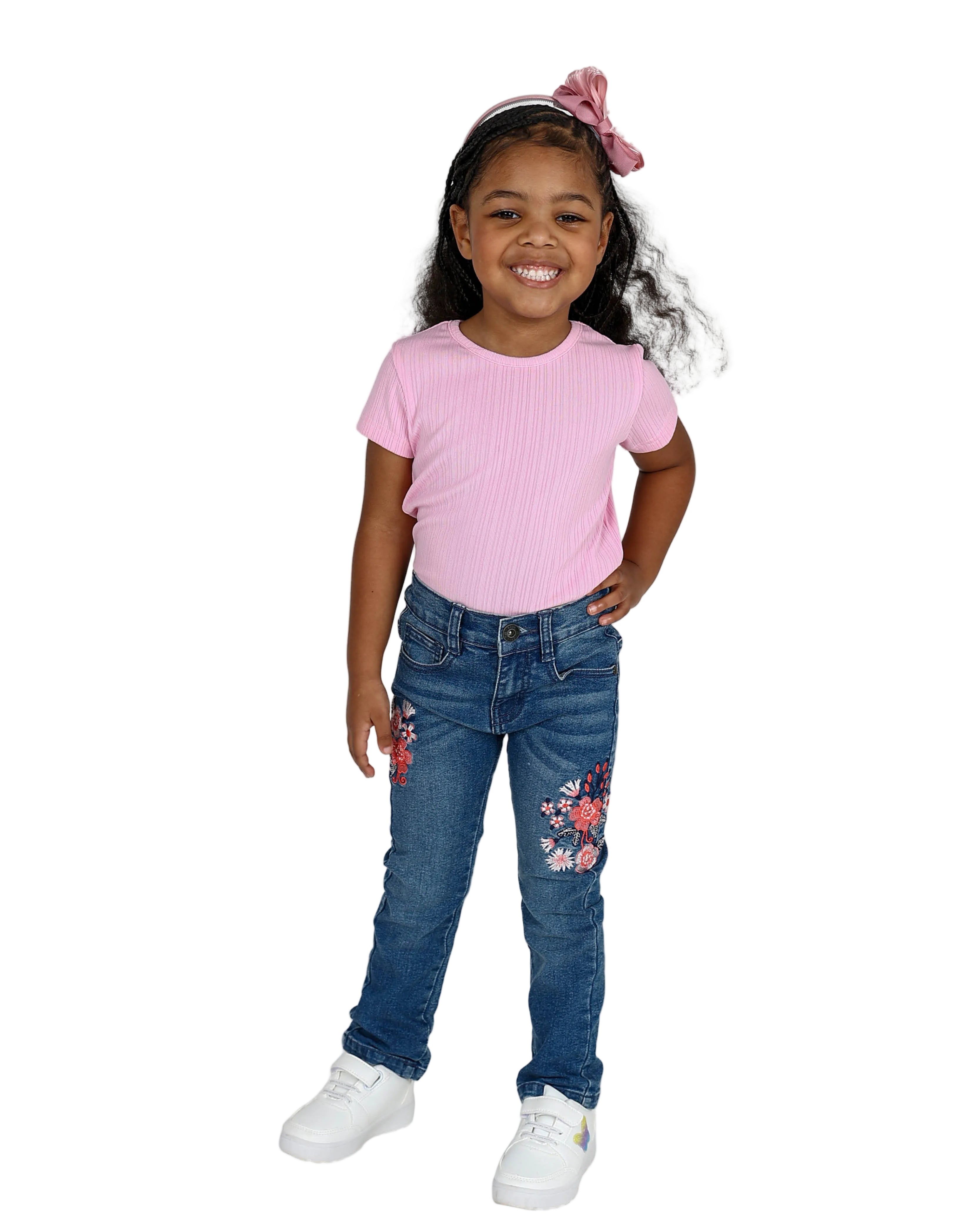 Floral Embroidered Medium Indigo Jeans