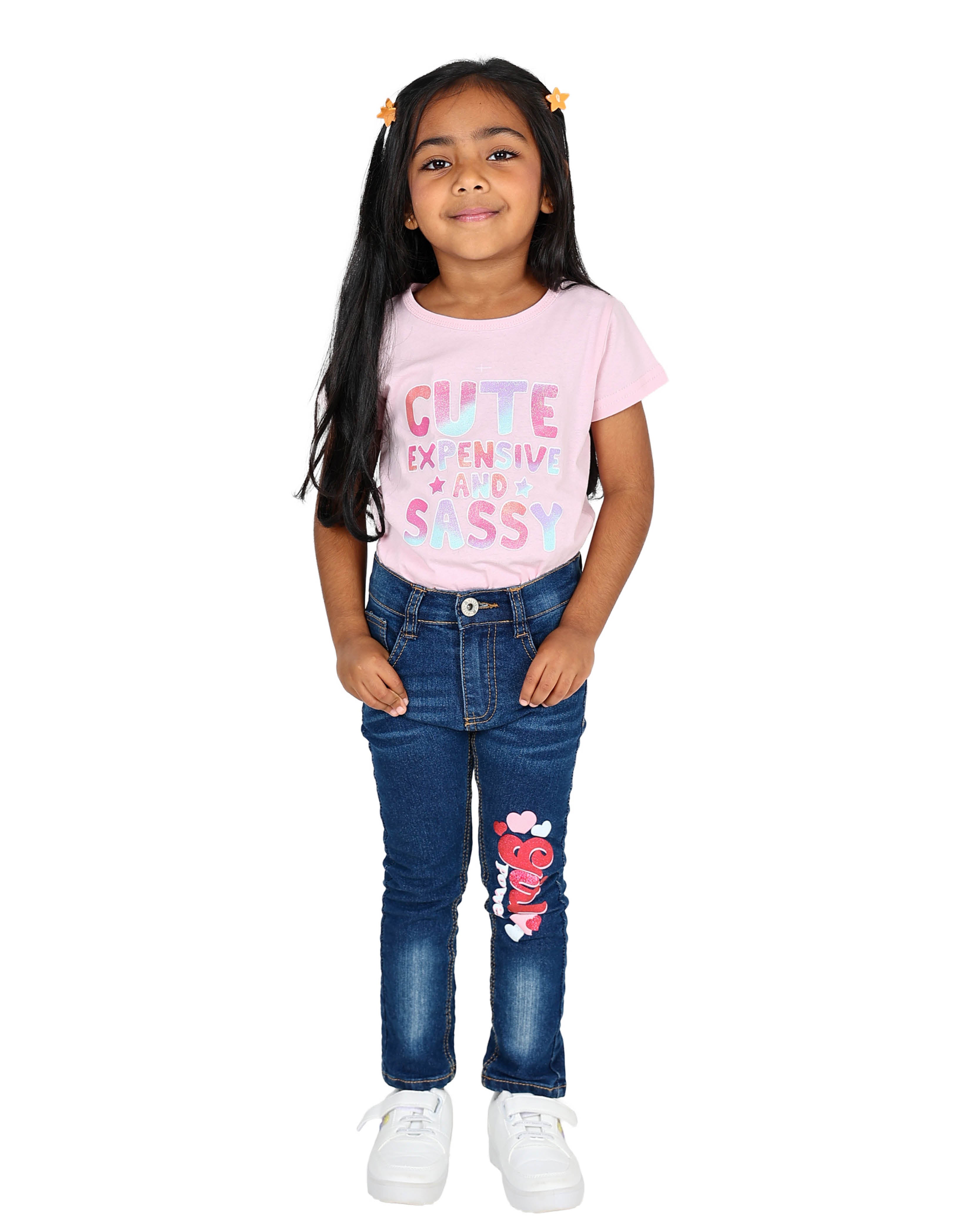 Dark Indigo Girl Power Printed Skinny Jeans