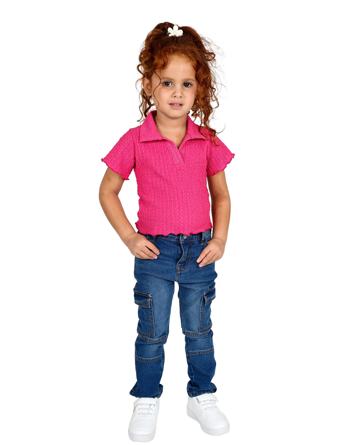 Short Sleeve Johnny Collar Textured Top