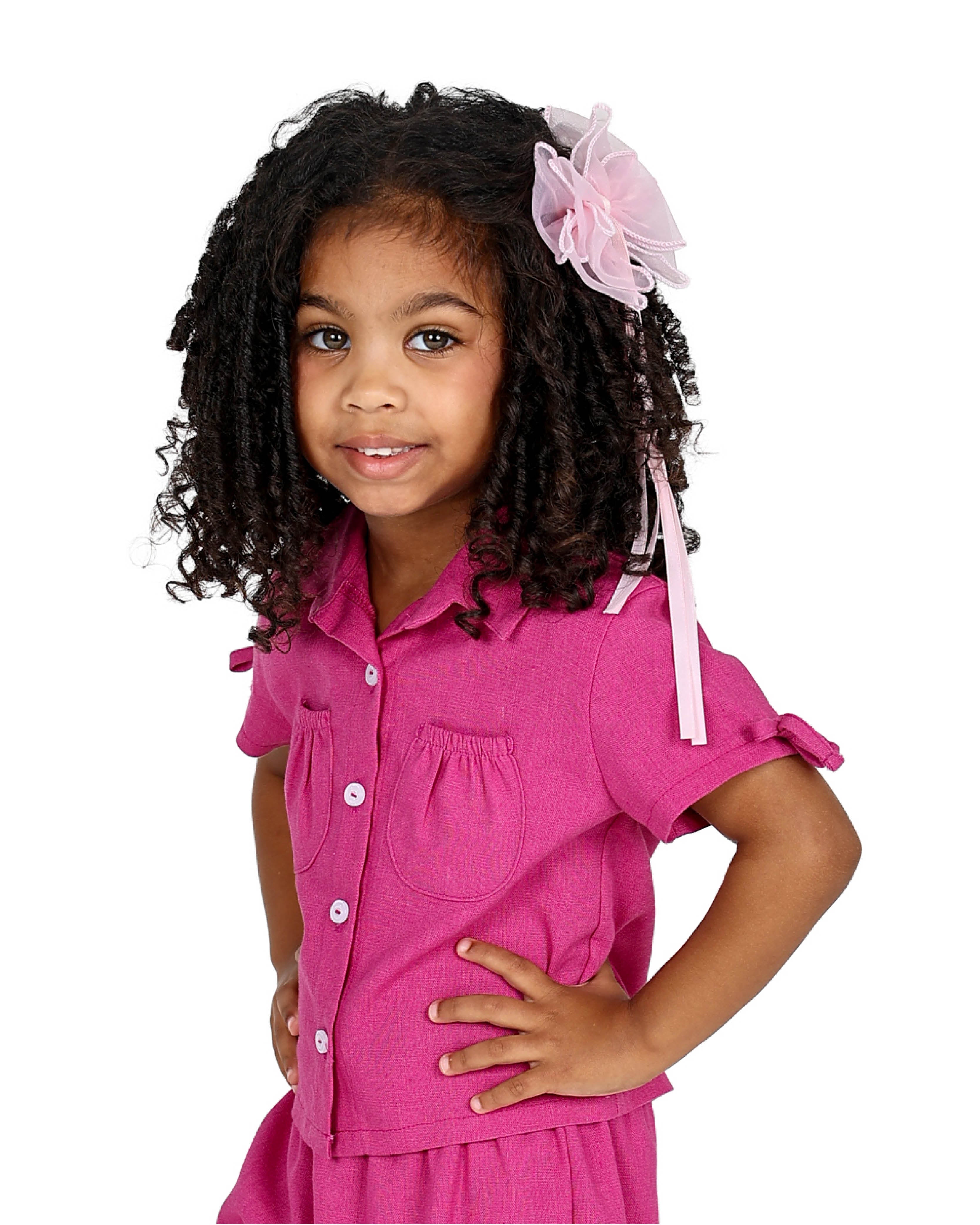Short Sleeve Magneta Co-Ord Set Tie Detail Shirt