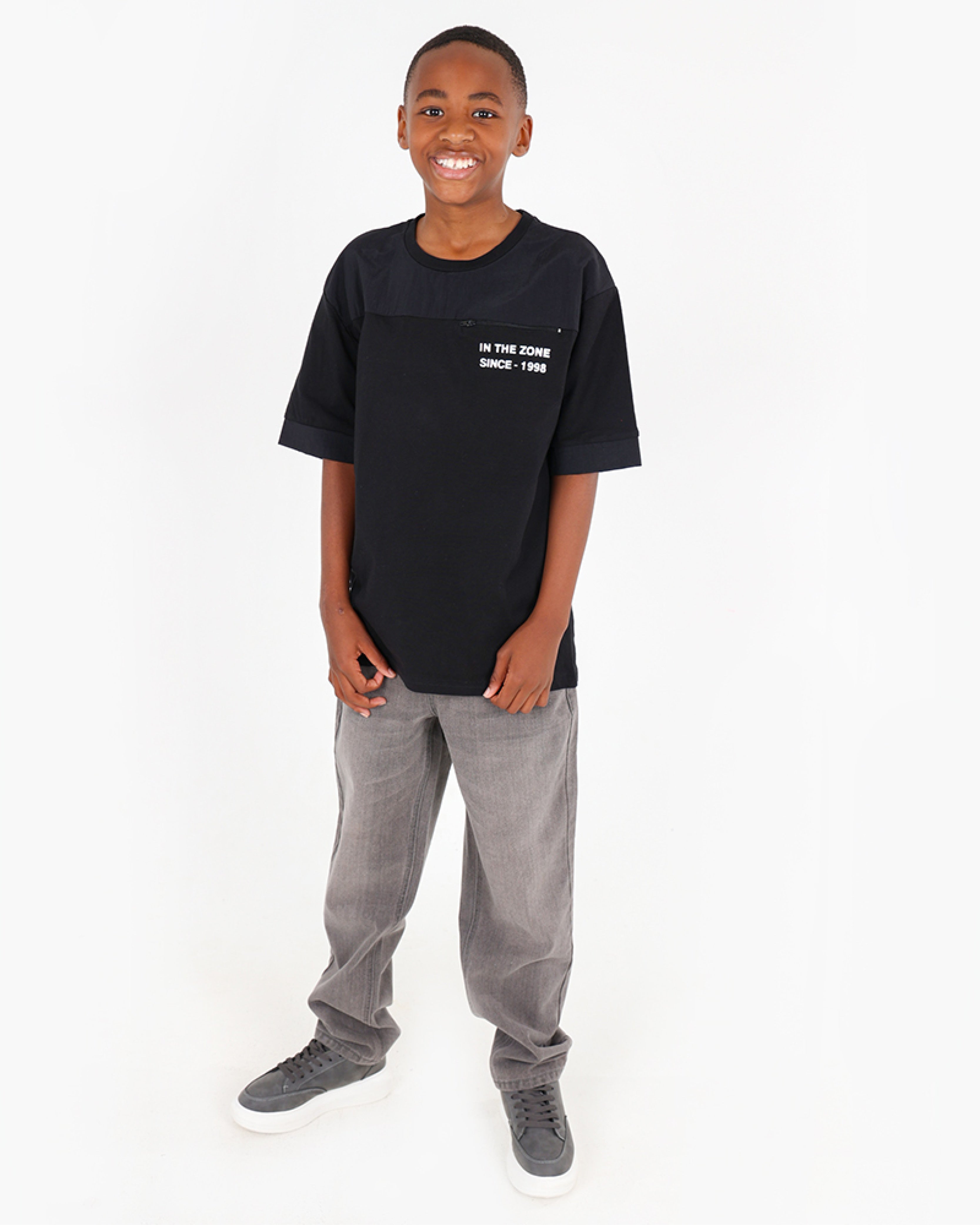 Boys Zip Detail Short Sleeve T-Shirt