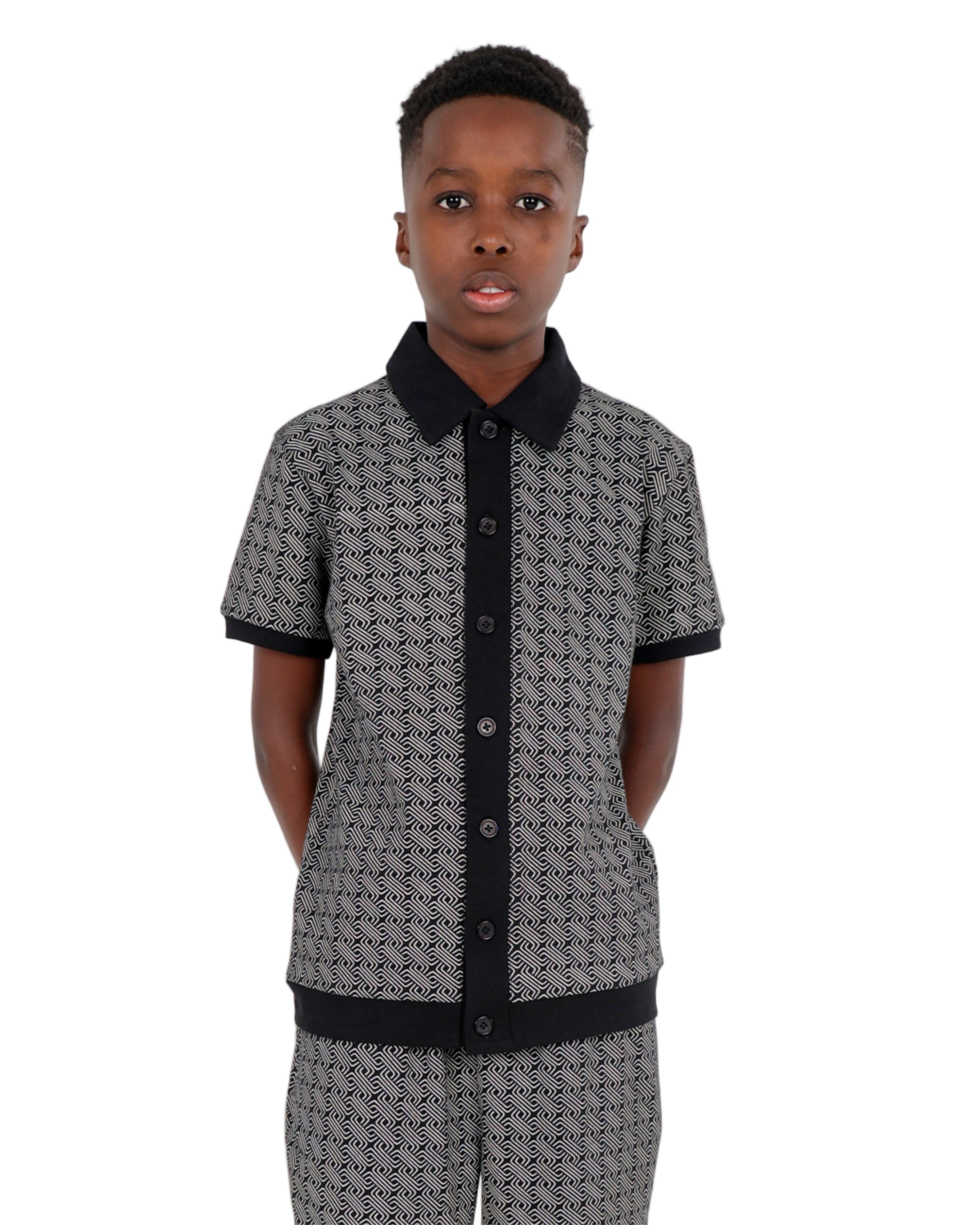 Geometric Print Short Sleeve Polo Shirt
