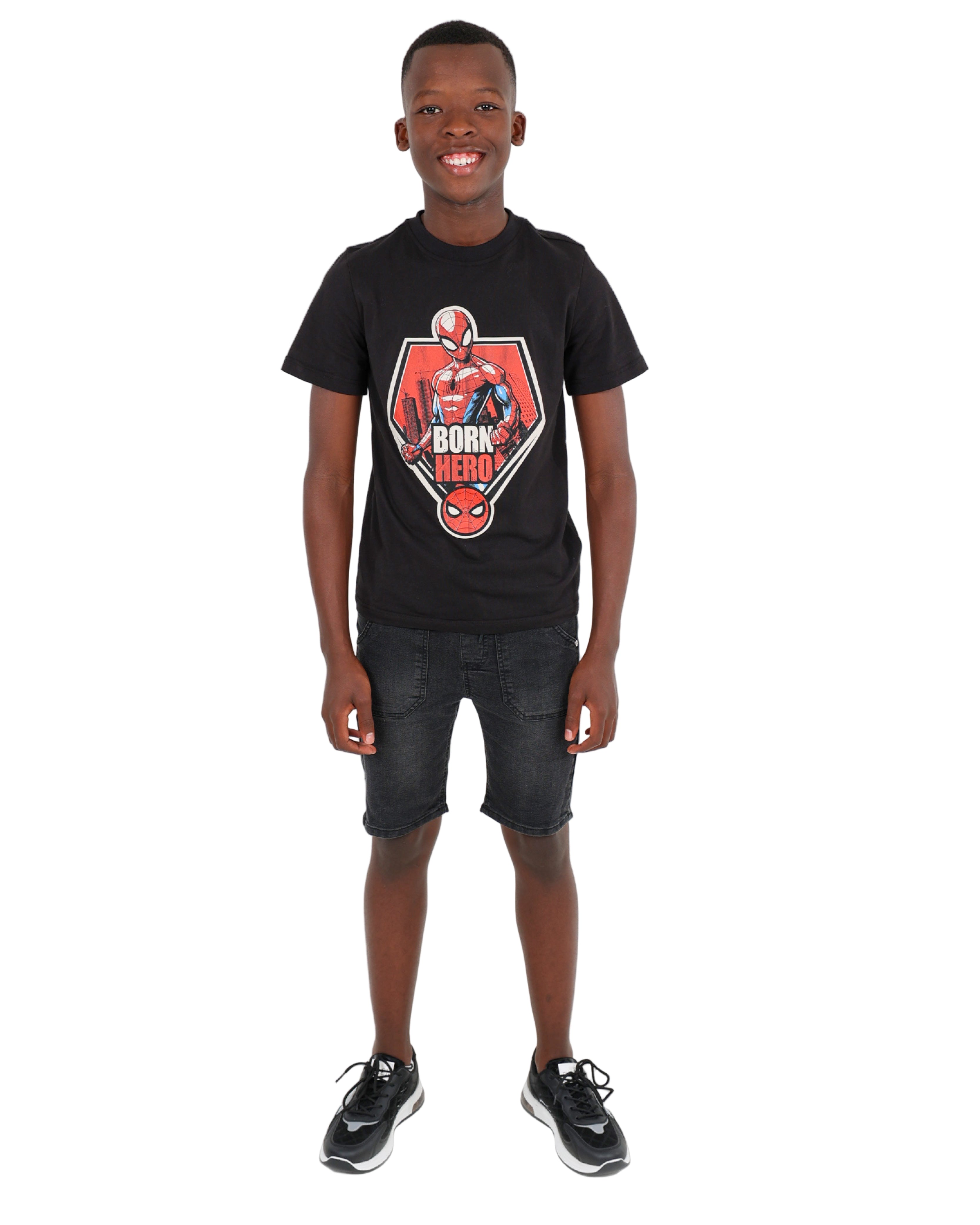 Black Elasticated Waist Denim Shorts