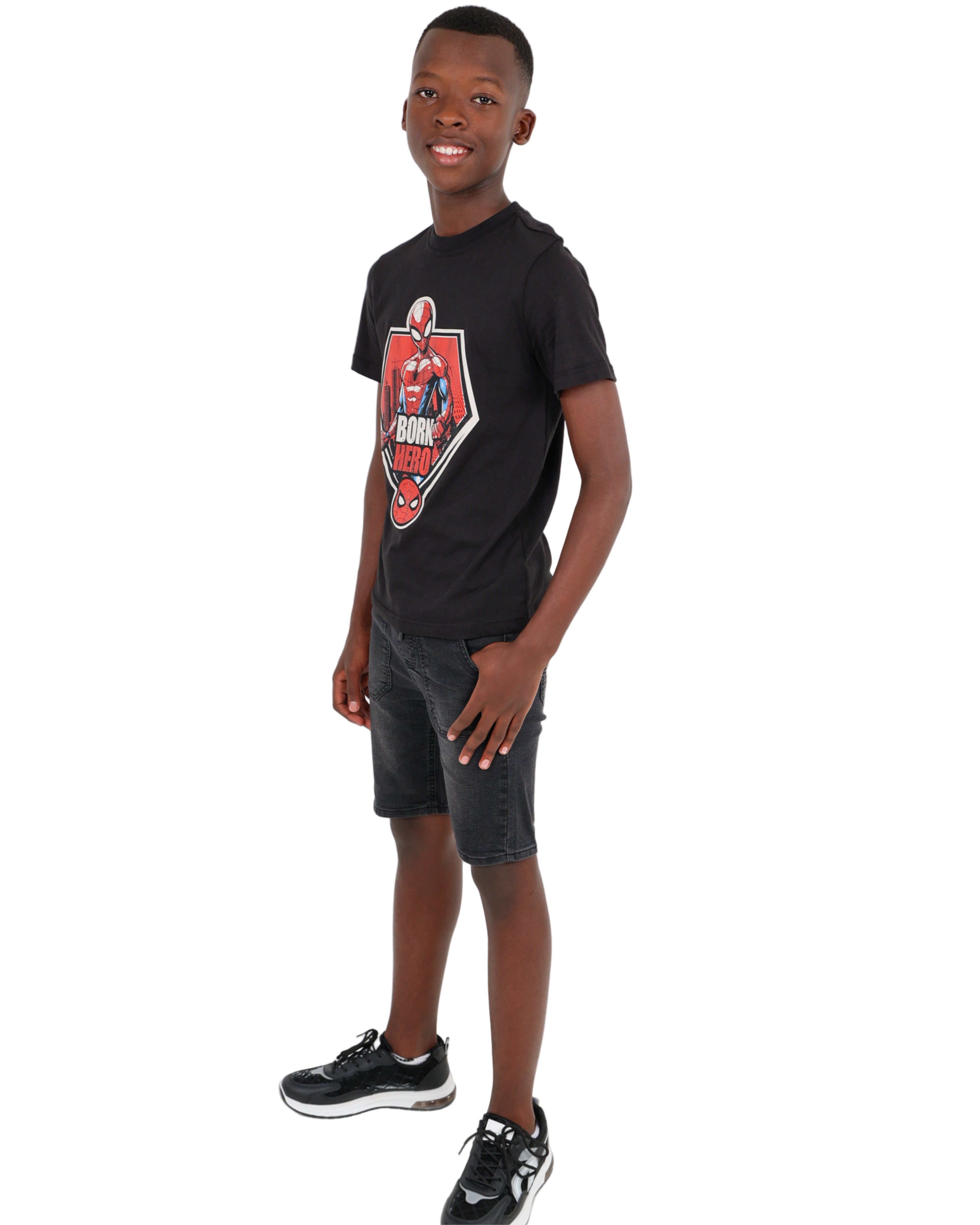 Black Elasticated Waist Denim Shorts