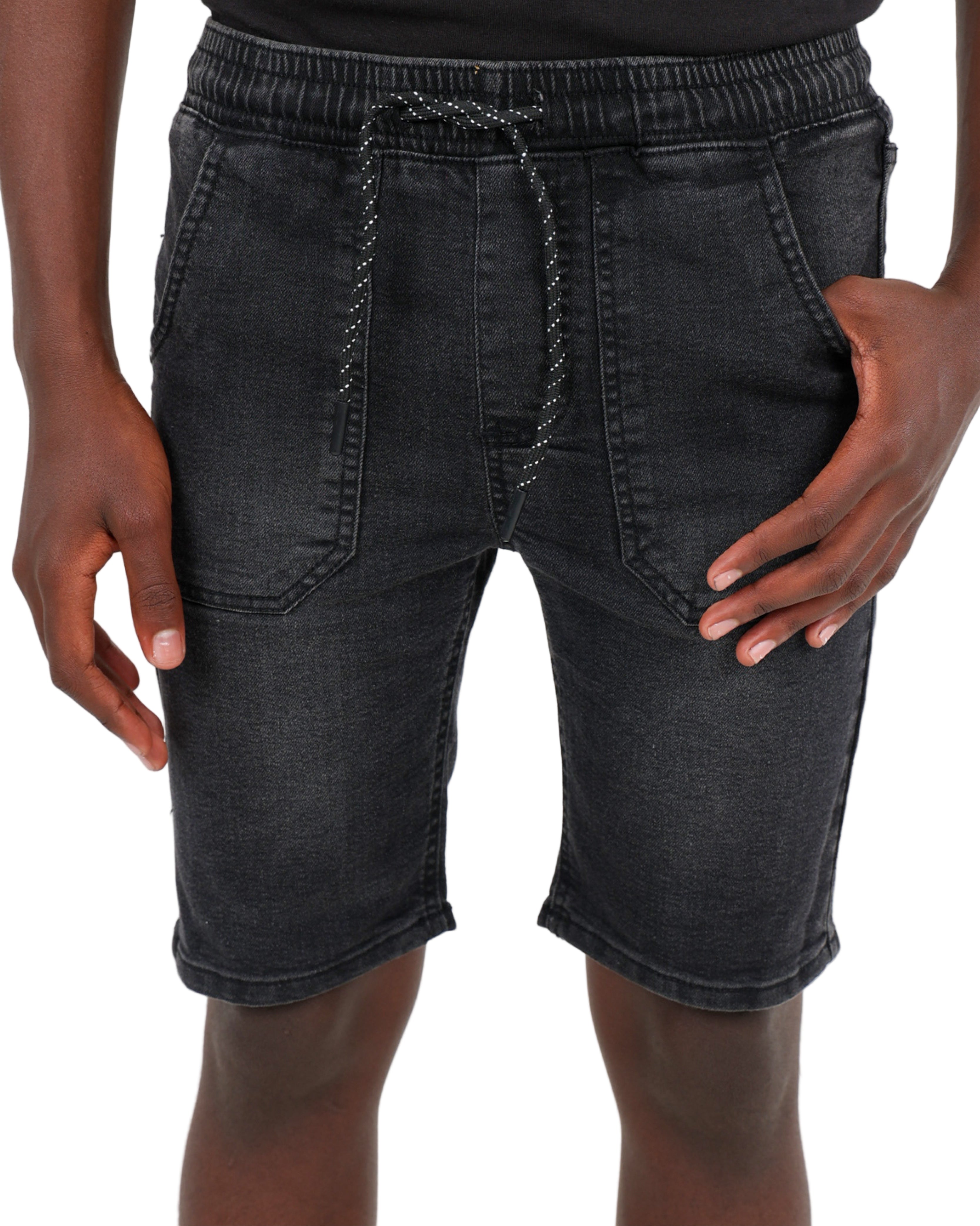 Black Elasticated Waist Denim Shorts