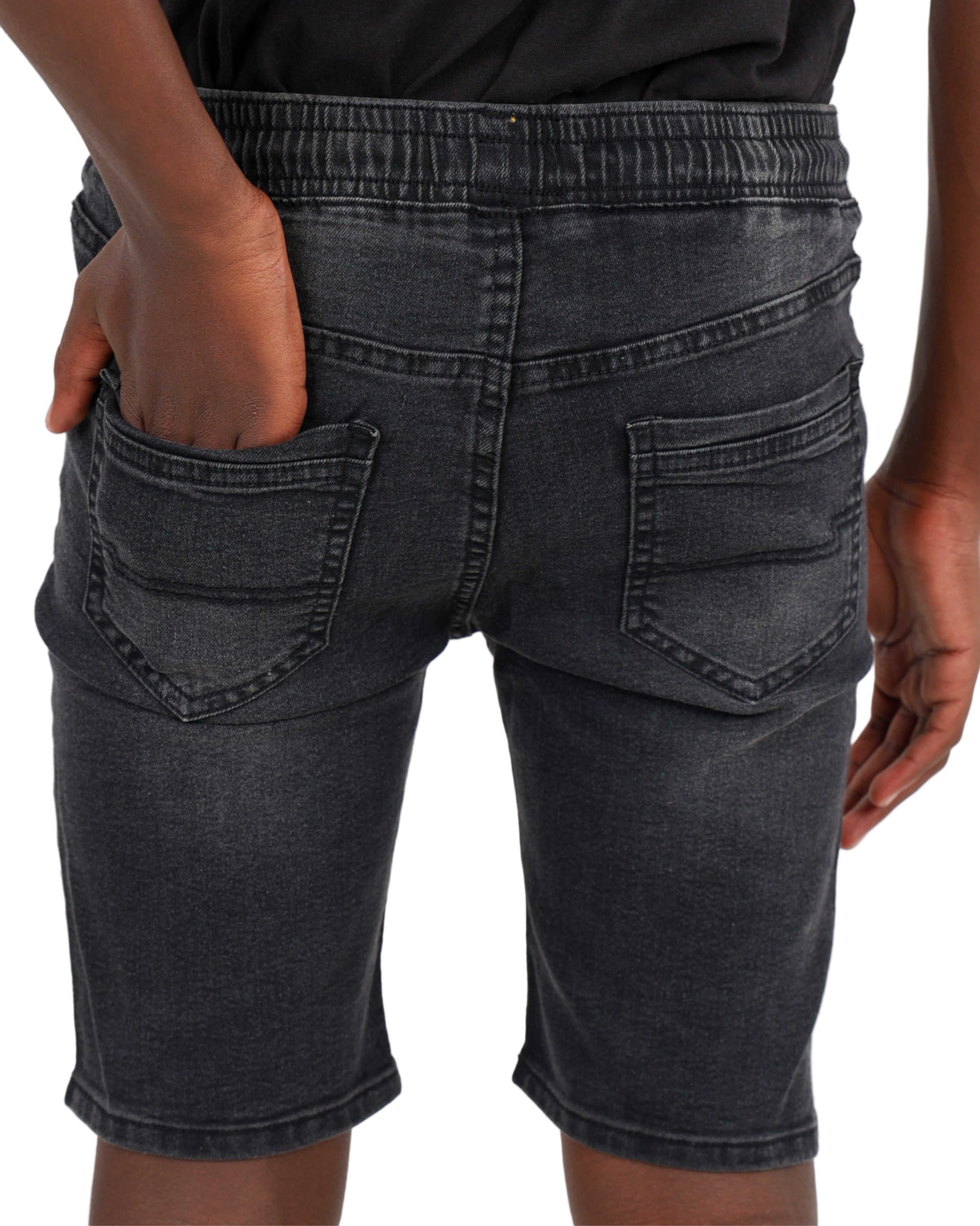 Black Elasticated Waist Denim Shorts