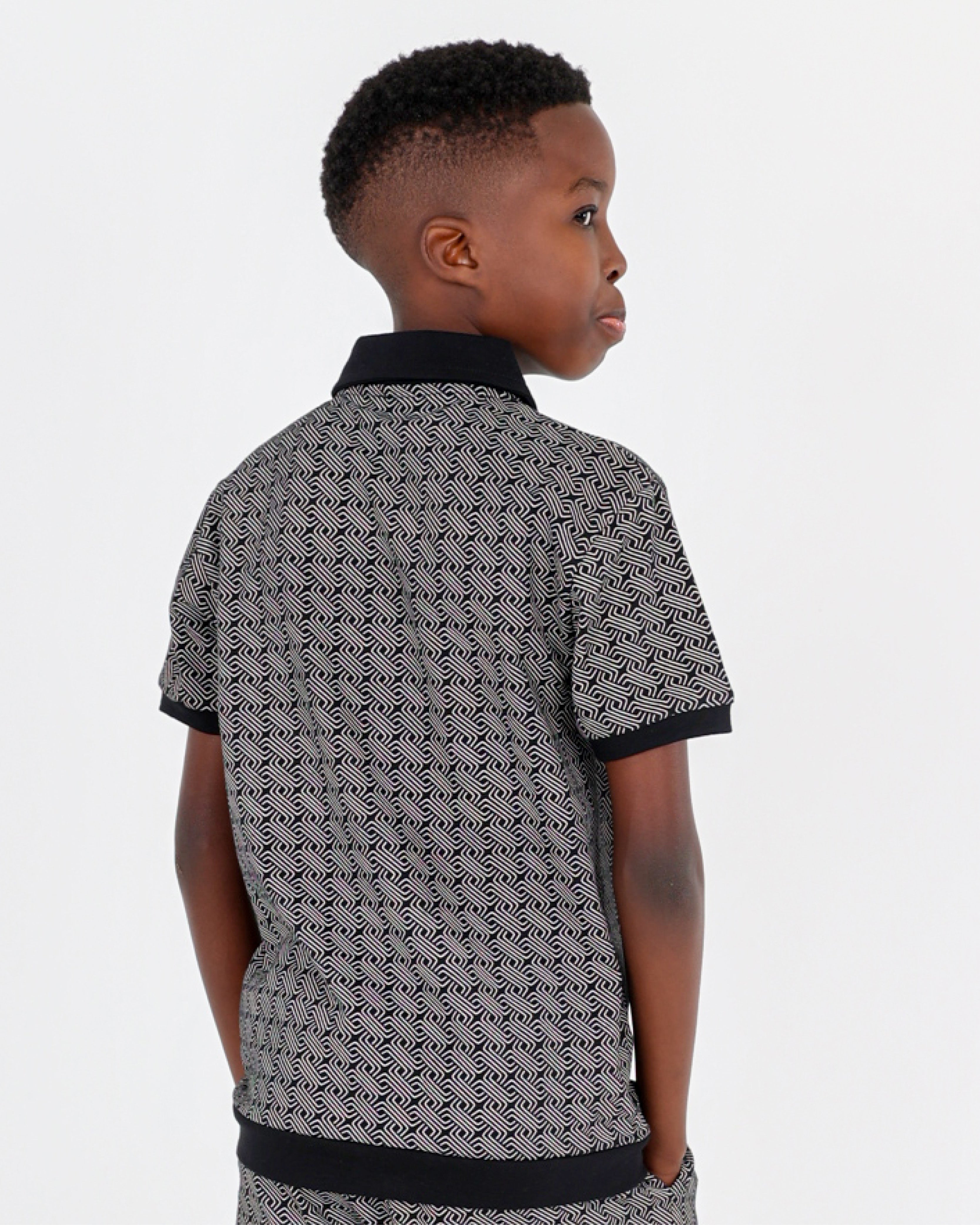 Geometric Print Short Sleeve Polo Shirt