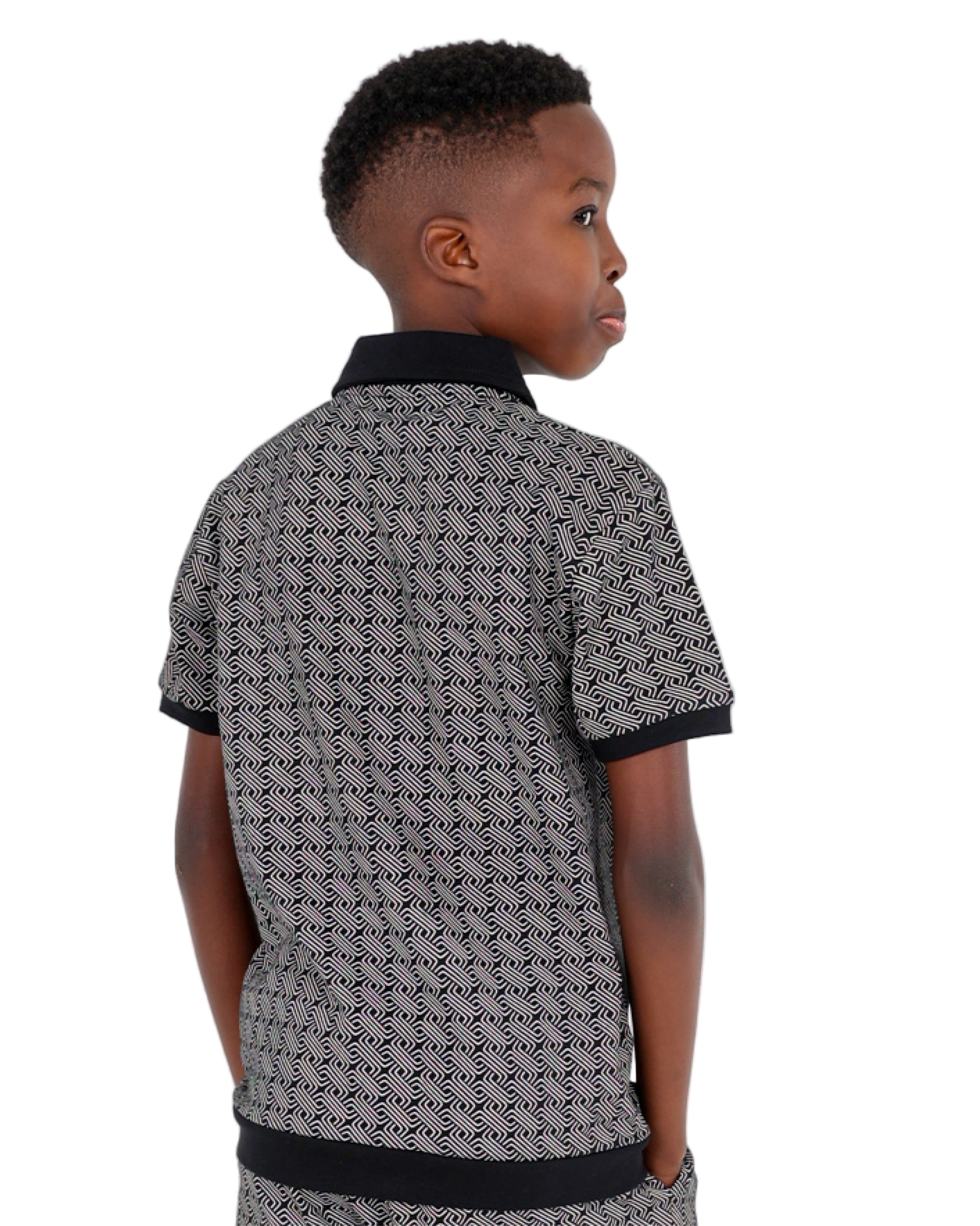 Geometric Print Short Sleeve Polo Shirt