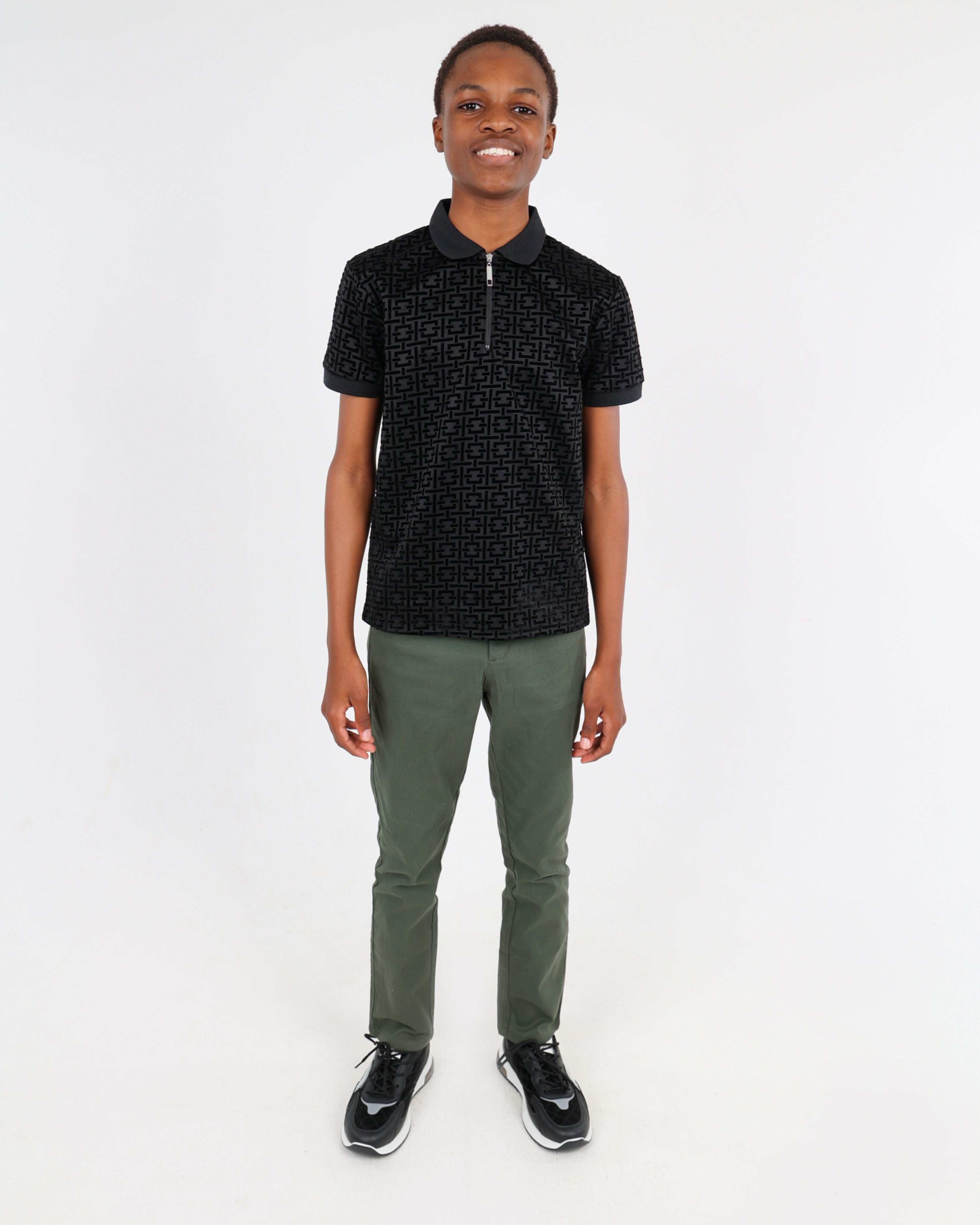 Big Boys Short Sleeve Geometric Flock Print Golfer