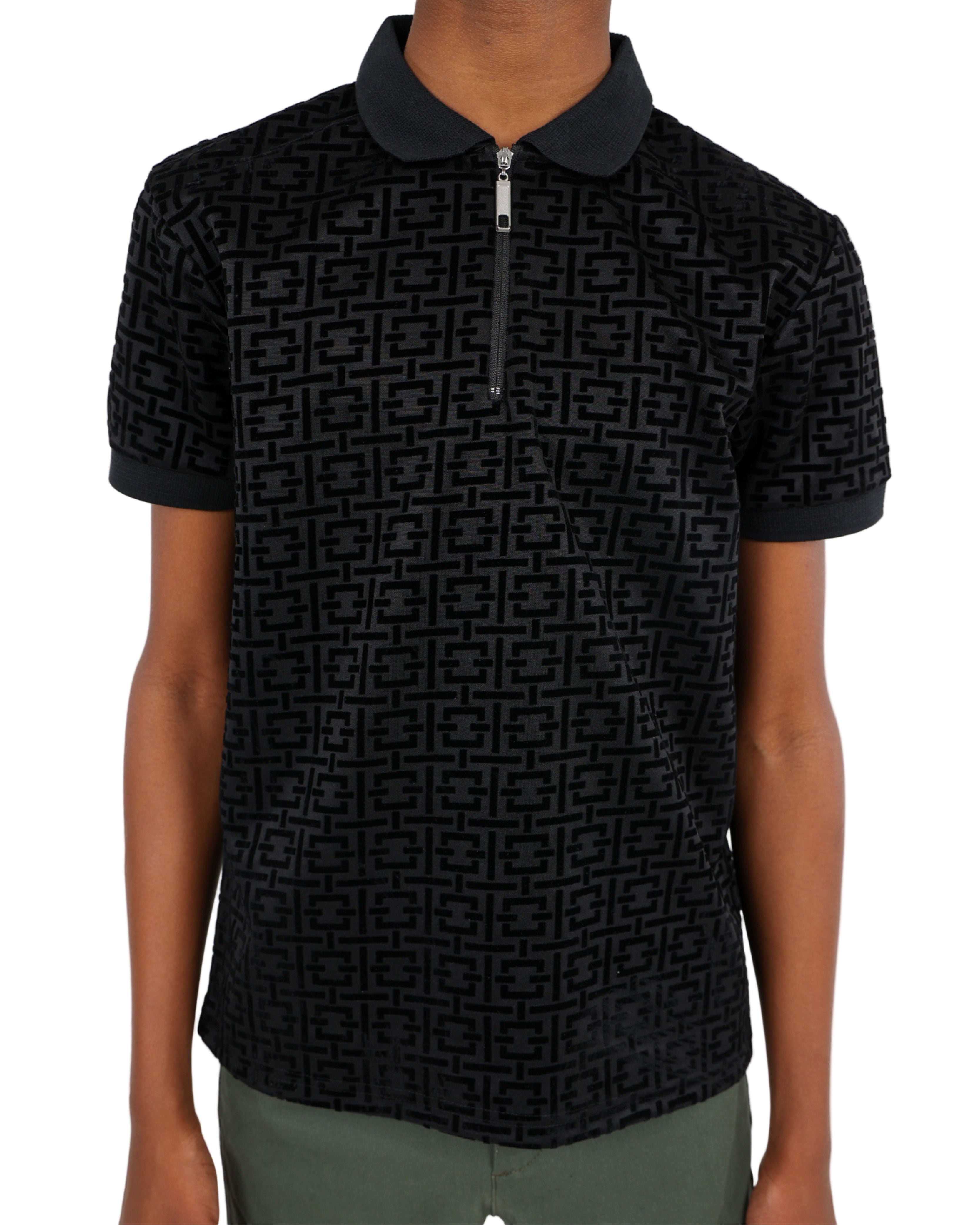 Short Sleeve Geometric Flock Print Golfer