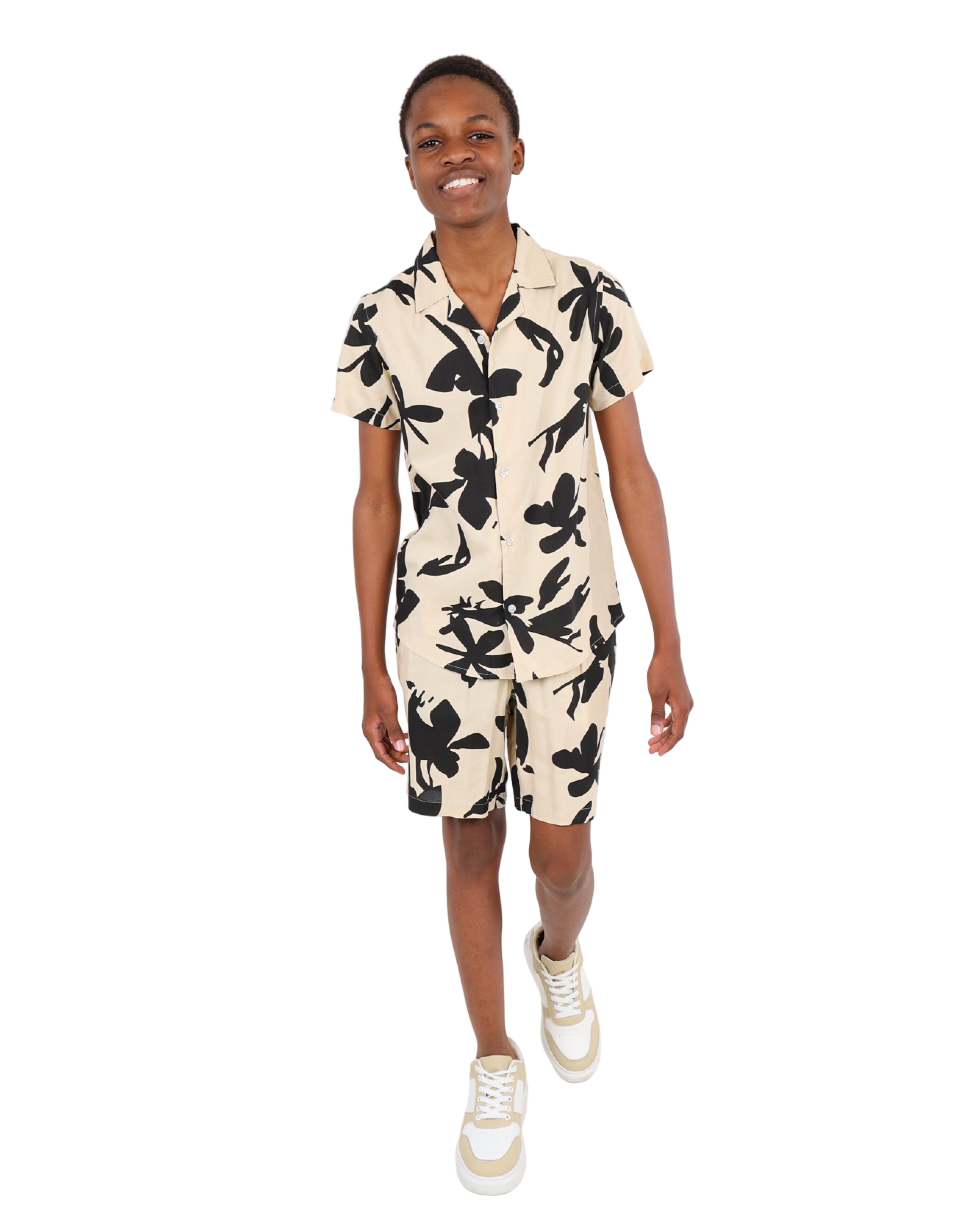 Short Sleeve Abstract Leaf Print Shirt